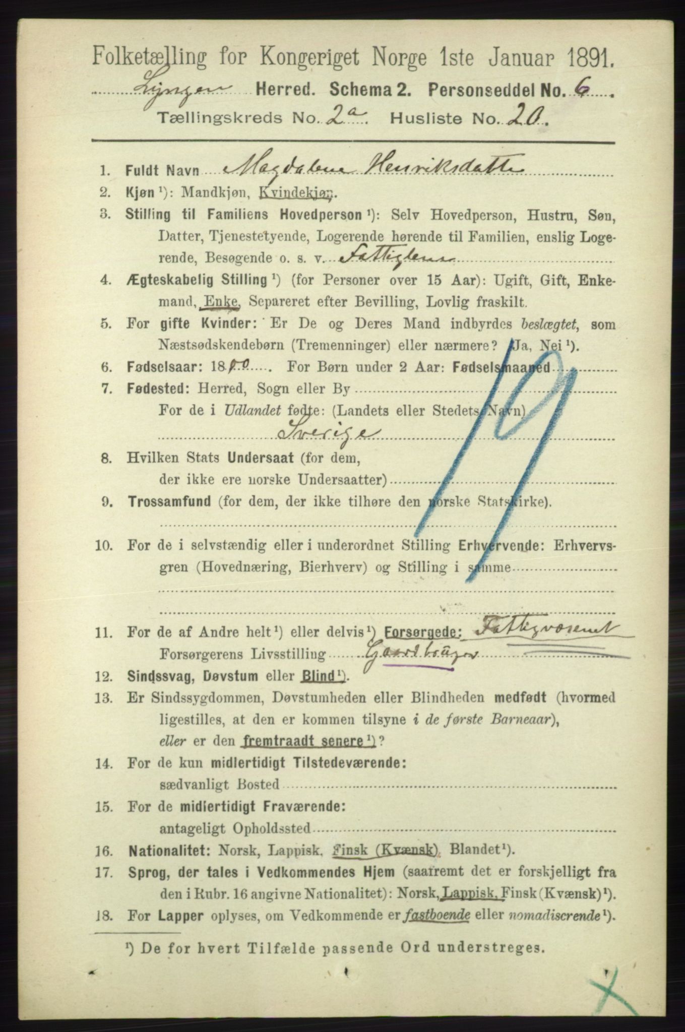 RA, 1891 census for 1938 Lyngen, 1891, p. 2135