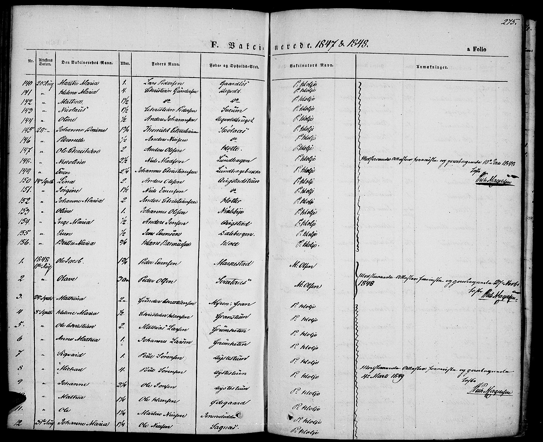 Vestre Toten prestekontor, SAH/PREST-108/H/Ha/Haa/L0004: Parish register (official) no. 4, 1844-1849, p. 275