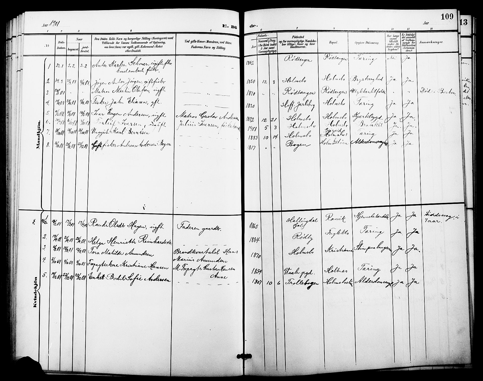Hurum kirkebøker, SAKO/A-229/G/Gc/L0001: Parish register (copy) no. III 1, 1901-1925, p. 109
