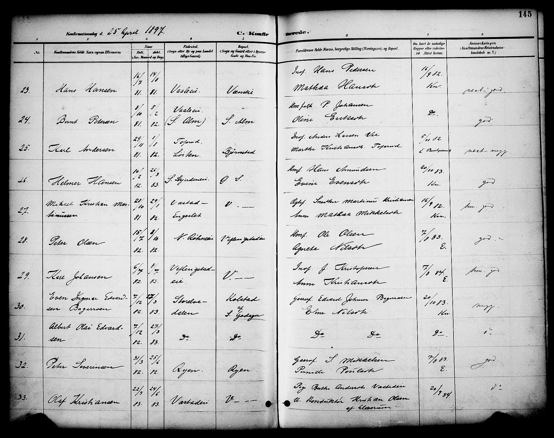 Stange prestekontor, AV/SAH-PREST-002/K/L0020: Parish register (official) no. 20, 1894-1905, p. 145