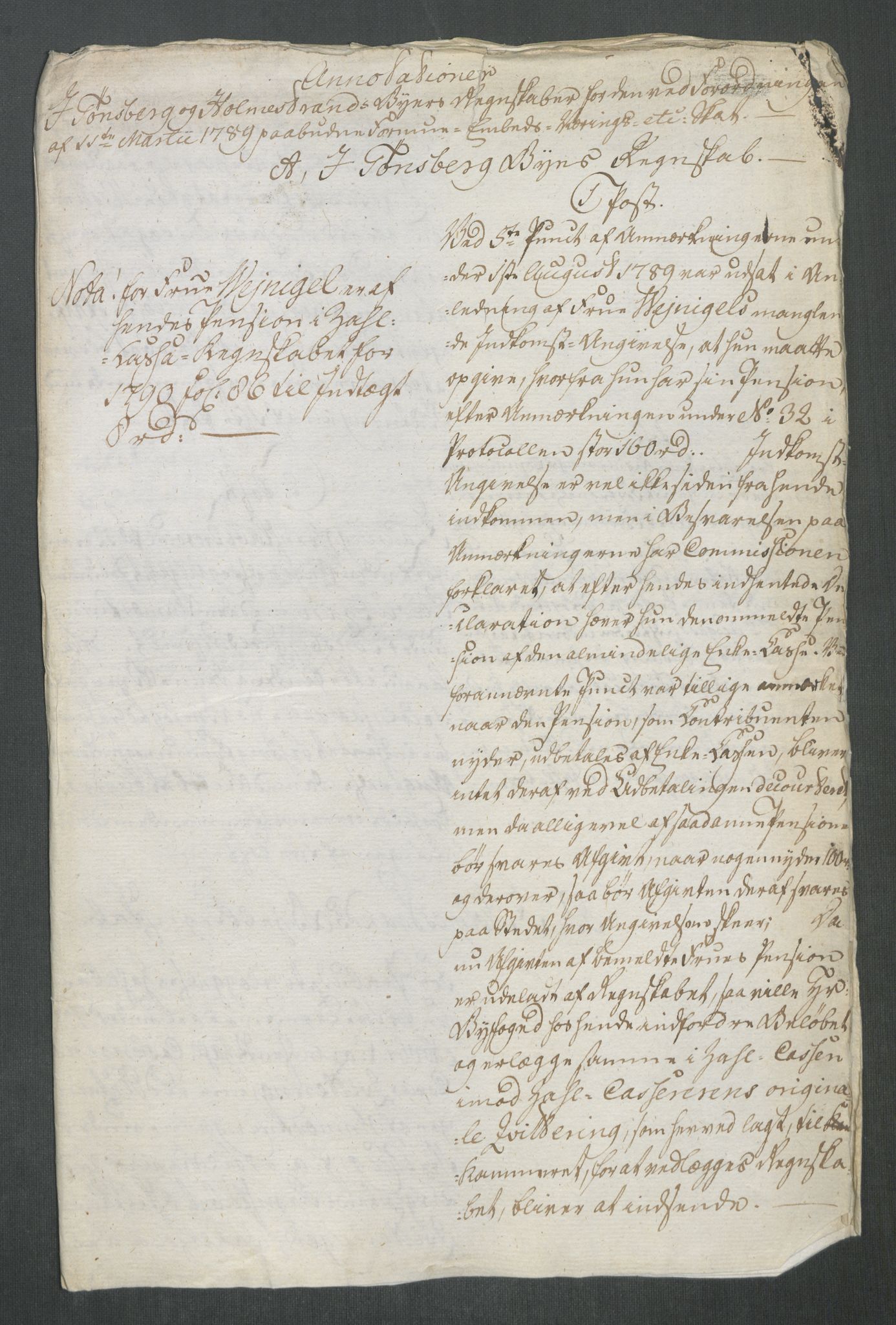 Rentekammeret inntil 1814, Reviderte regnskaper, Mindre regnskaper, AV/RA-EA-4068/Rf/Rfe/L0053: Trondheim. Tønsberg, Valdres fogderi, 1789, p. 273