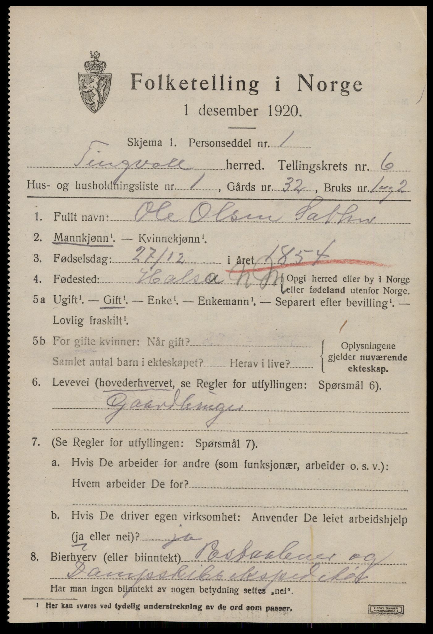 SAT, 1920 census for Tingvoll, 1920, p. 2538