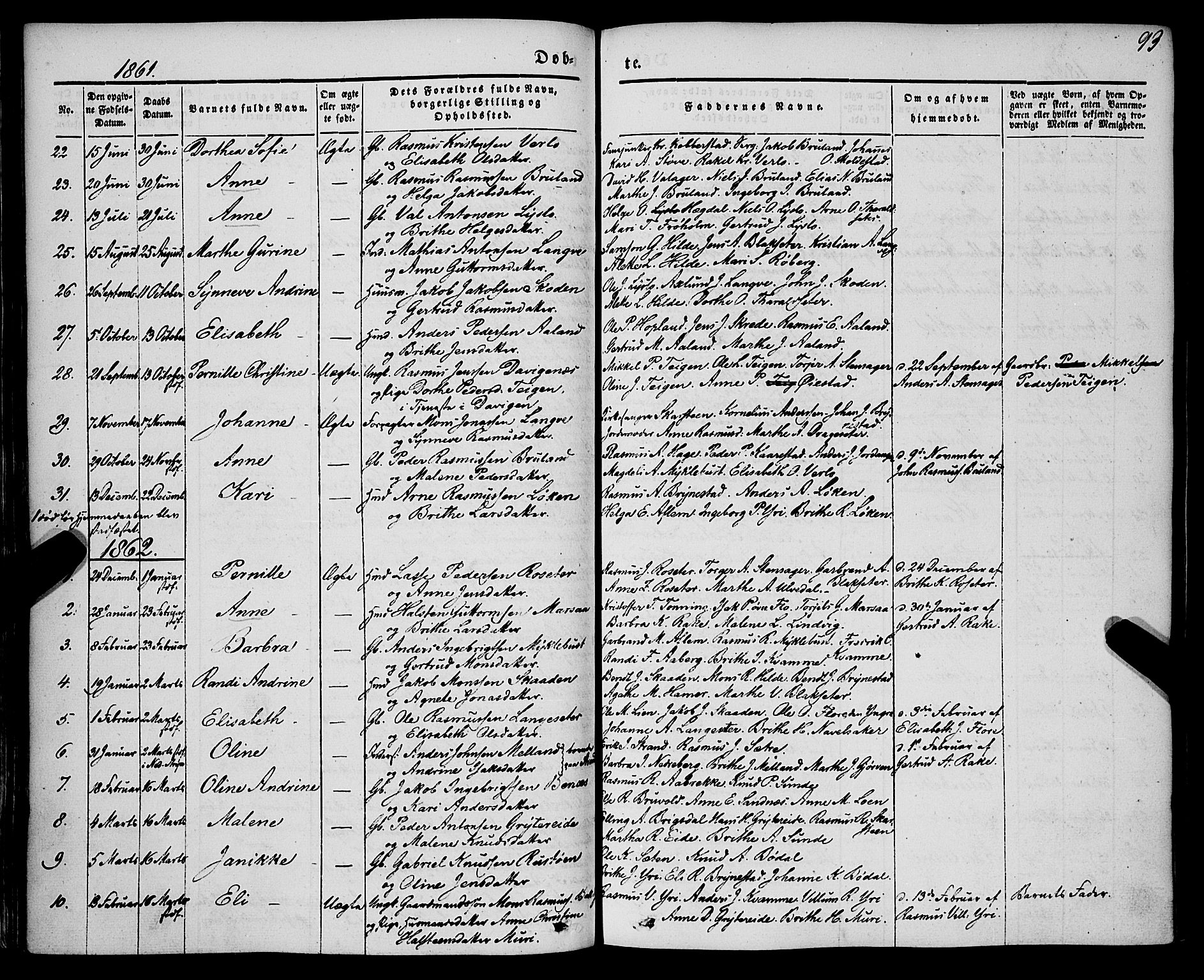 Innvik sokneprestembete, AV/SAB-A-80501: Parish register (official) no. A 5, 1847-1865, p. 93