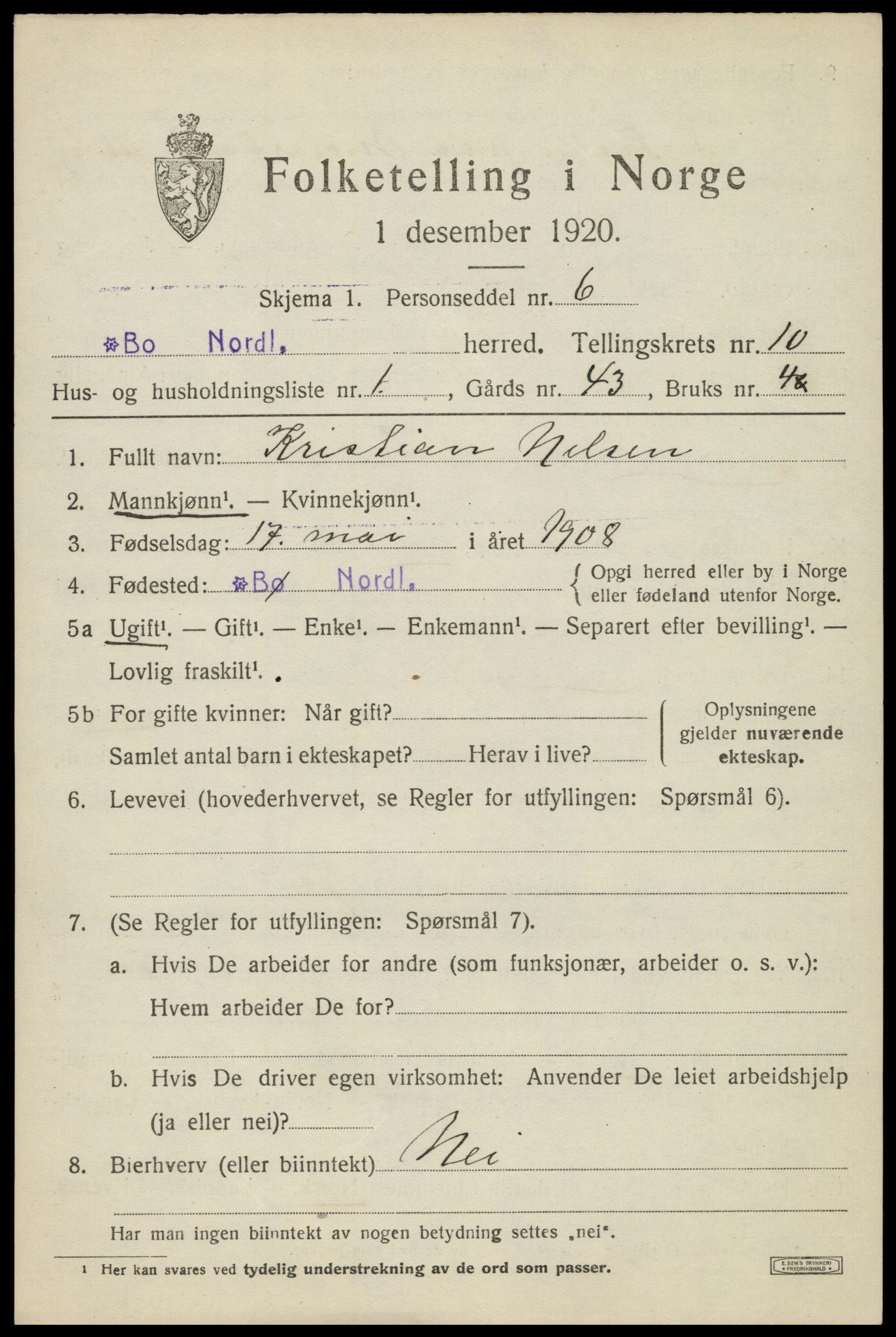 SAT, 1920 census for Bø, 1920, p. 8528