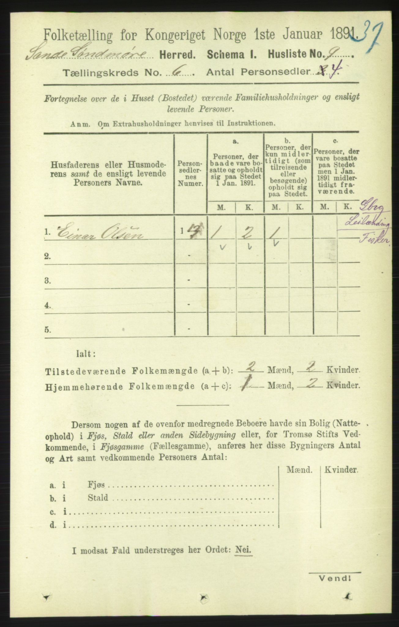 RA, 1891 census for 1514 Sande, 1891, p. 999