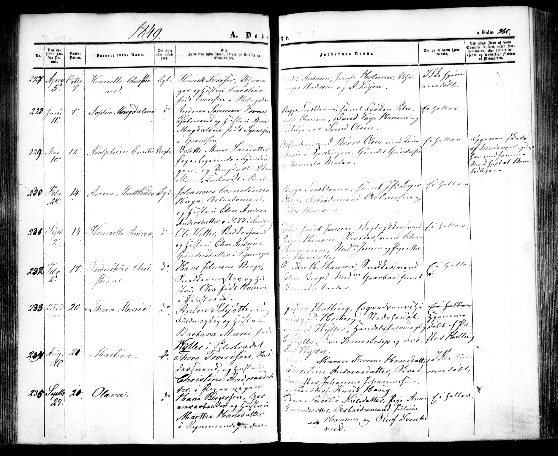 Oslo domkirke Kirkebøker, SAO/A-10752/F/Fa/L0013: Parish register (official) no. 13, 1844-1864, p. 250
