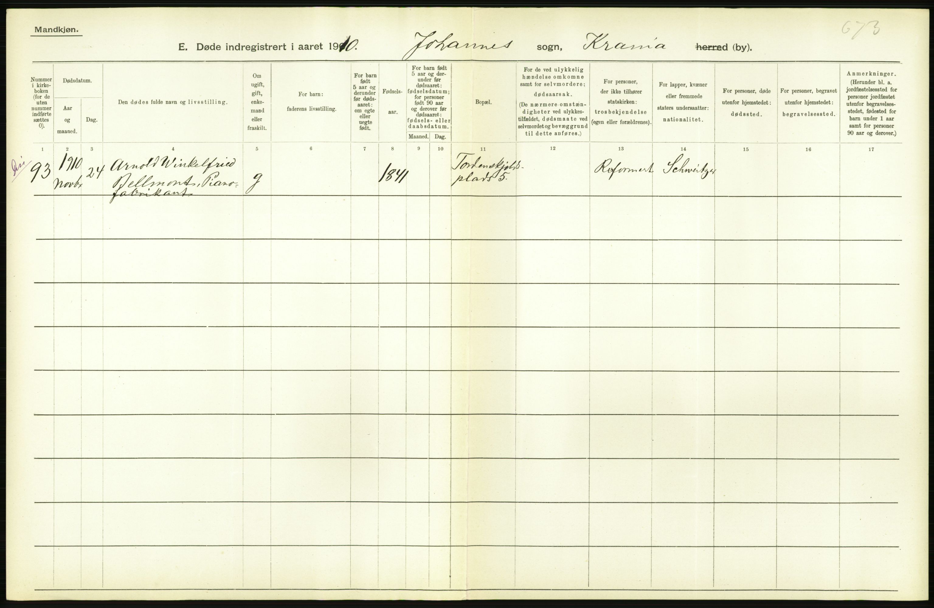 Statistisk sentralbyrå, Sosiodemografiske emner, Befolkning, RA/S-2228/D/Df/Dfa/Dfah/L0008: Kristiania: Døde, 1910, p. 764