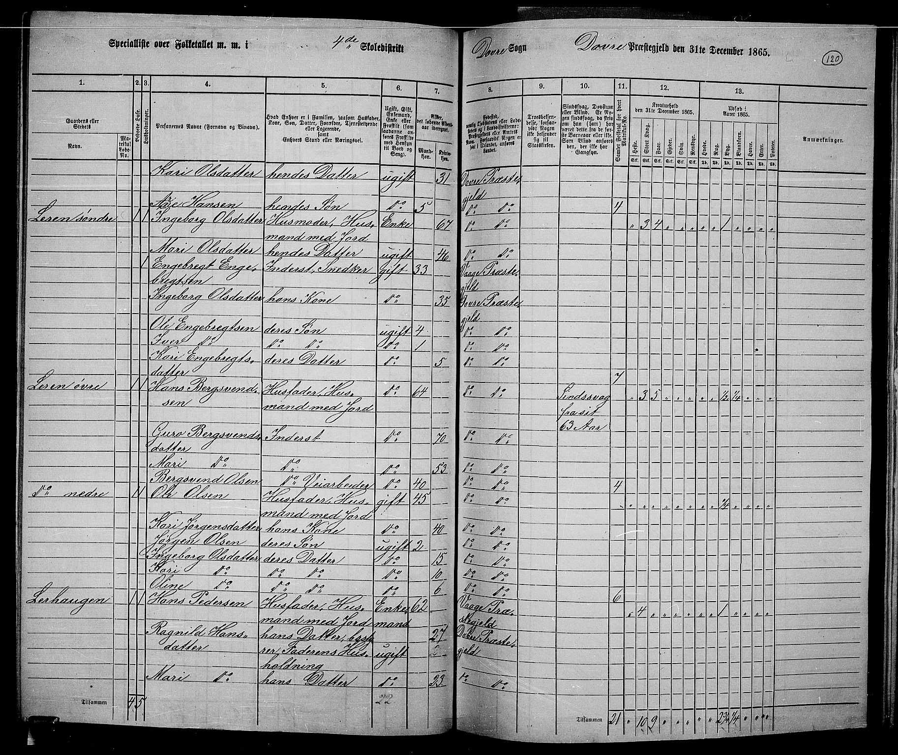 RA, 1865 census for Dovre, 1865, p. 116