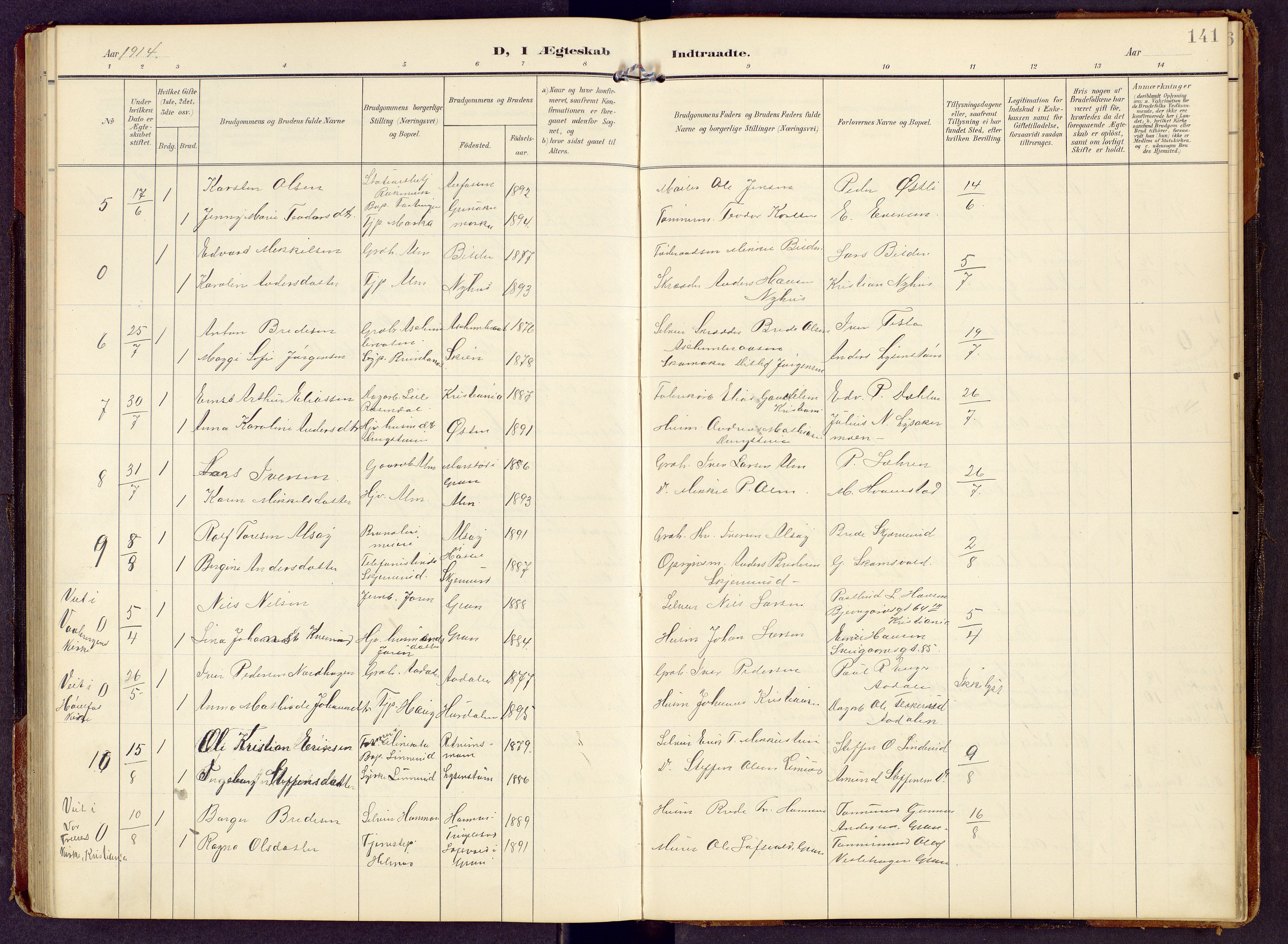 Brandbu prestekontor, SAH/PREST-114/H/Ha/Hab/L0009: Parish register (copy) no. 9, 1903-1916, p. 141