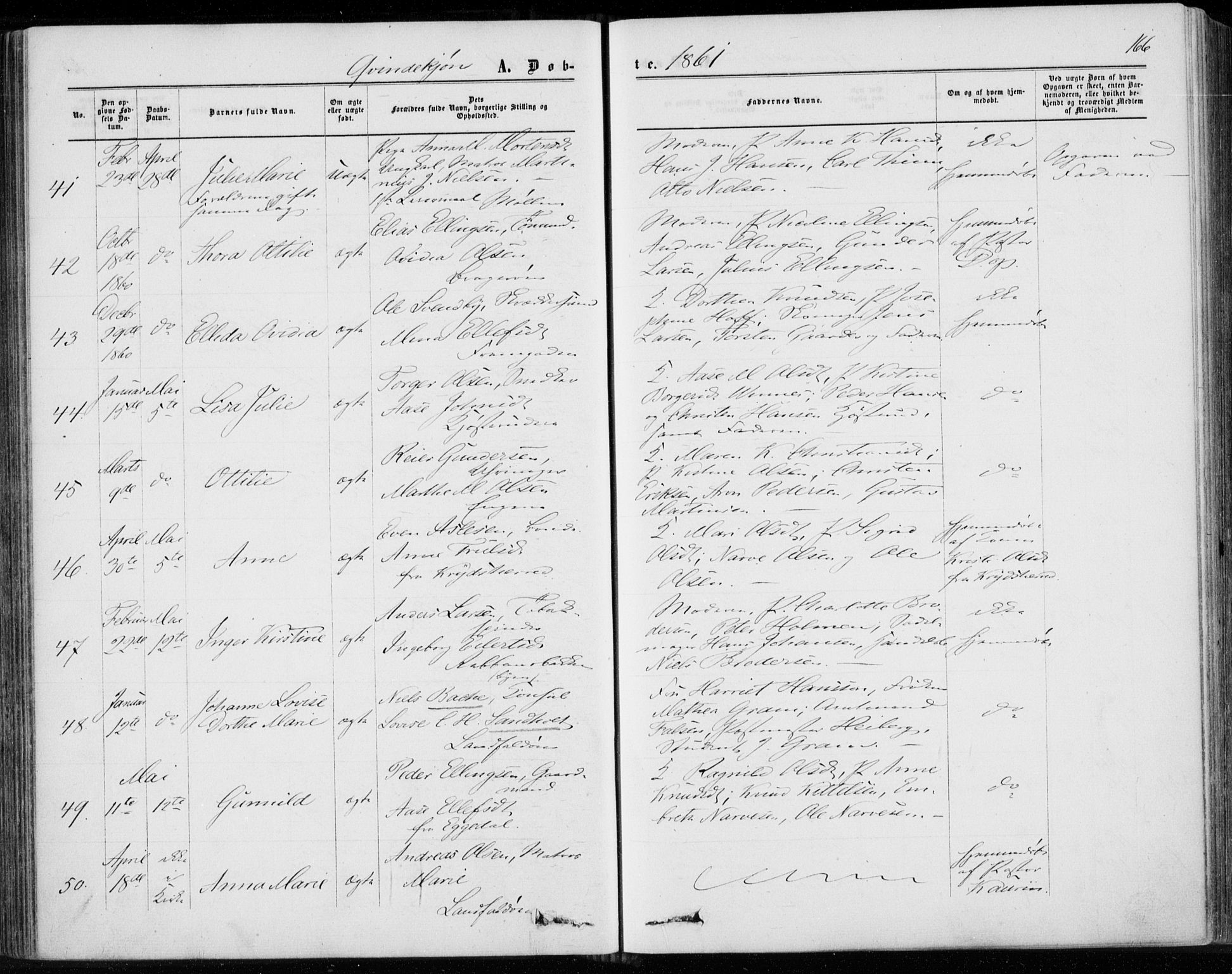 Bragernes kirkebøker, SAKO/A-6/F/Fb/L0003: Parish register (official) no. II 3, 1860-1868, p. 166