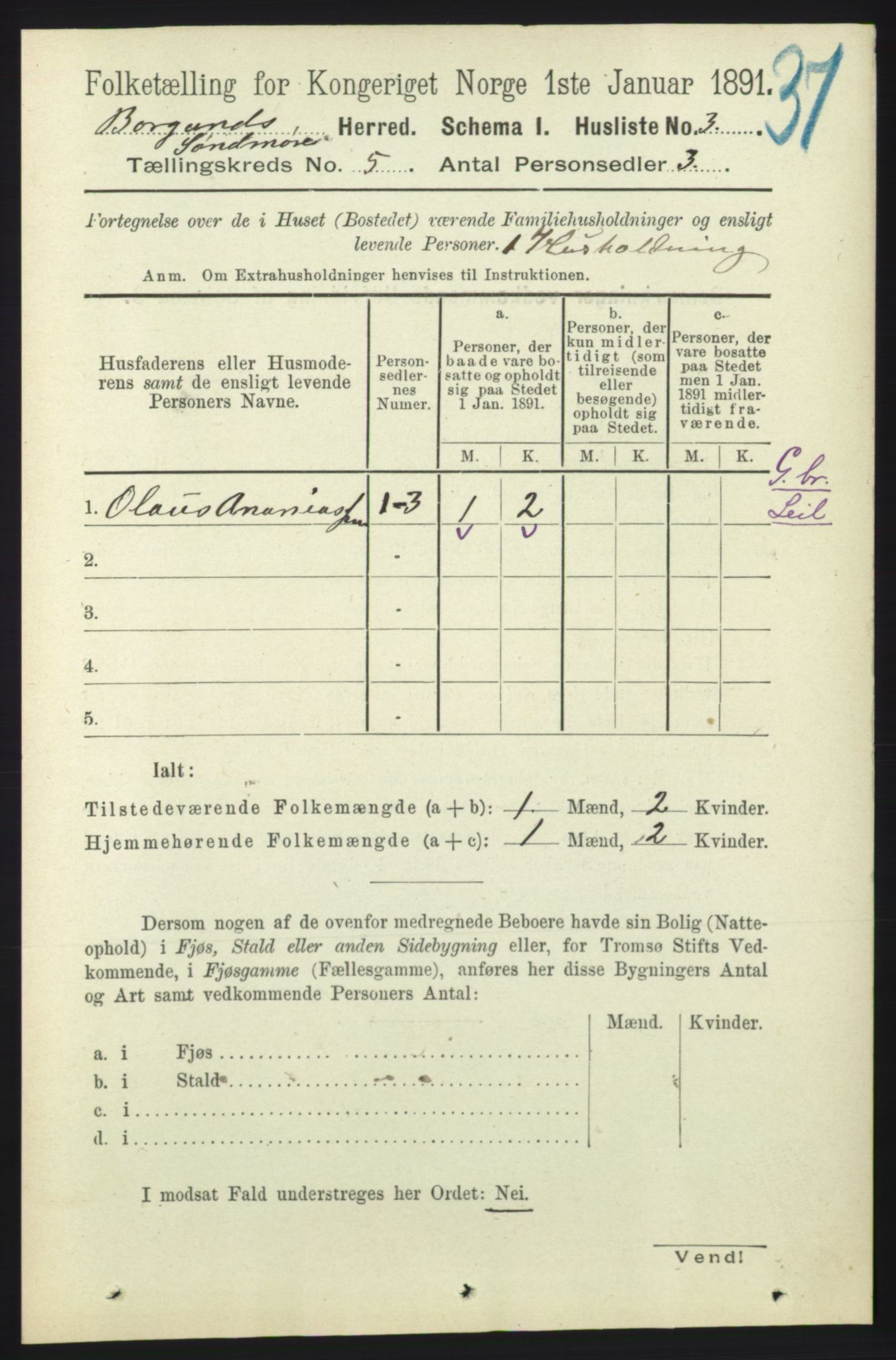 RA, 1891 census for 1531 Borgund, 1891, p. 1223