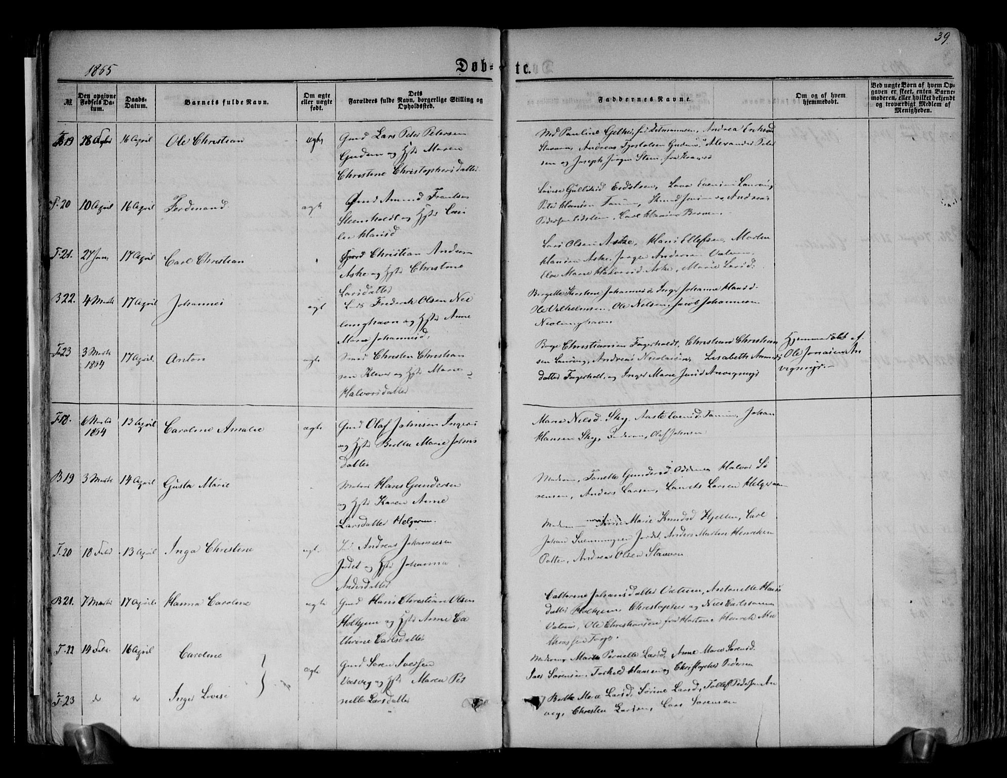 Brunlanes kirkebøker, AV/SAKO-A-342/F/Fa/L0005: Parish register (official) no. I 5, 1862-1877, p. 39