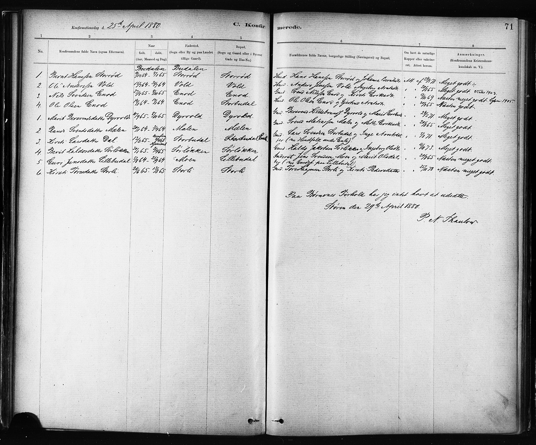 Ministerialprotokoller, klokkerbøker og fødselsregistre - Sør-Trøndelag, AV/SAT-A-1456/687/L1002: Parish register (official) no. 687A08, 1878-1890, p. 71