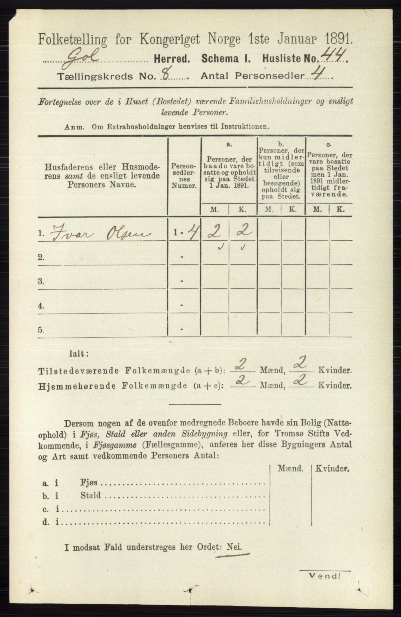 RA, 1891 census for 0617 Gol og Hemsedal, 1891, p. 3025