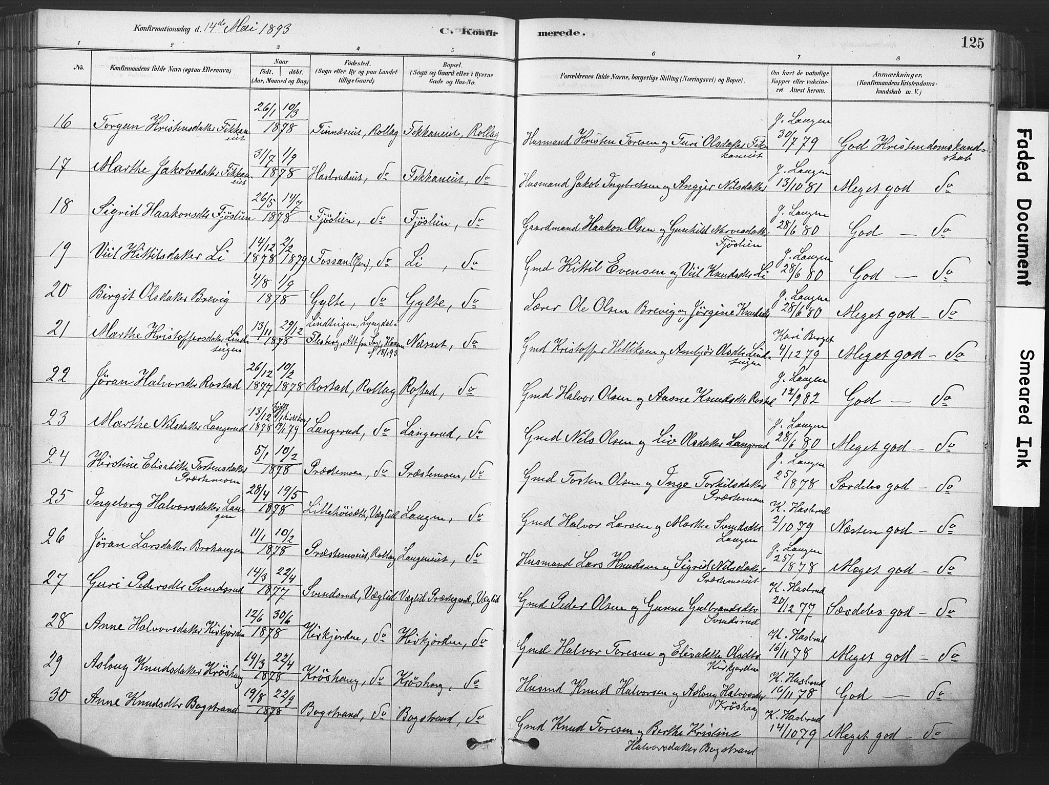 Rollag kirkebøker, AV/SAKO-A-240/F/Fa/L0011: Parish register (official) no. I 11, 1878-1902, p. 125