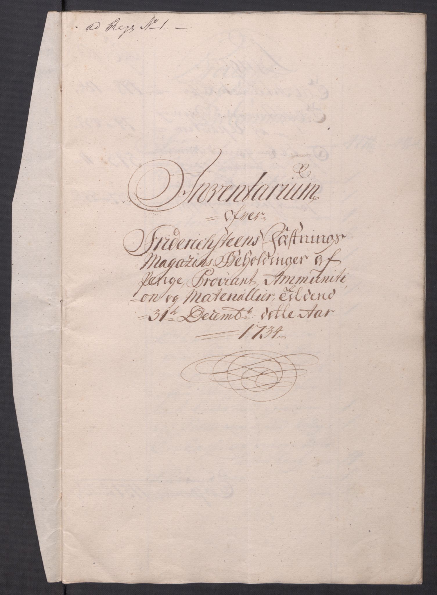 Kommanderende general (KG I) med Det norske krigsdirektorium, AV/RA-EA-5419/D/L0154: Fredriksten festning: Brev, inventarfortegnelser og regnskapsekstrakter, 1730-1739, p. 298