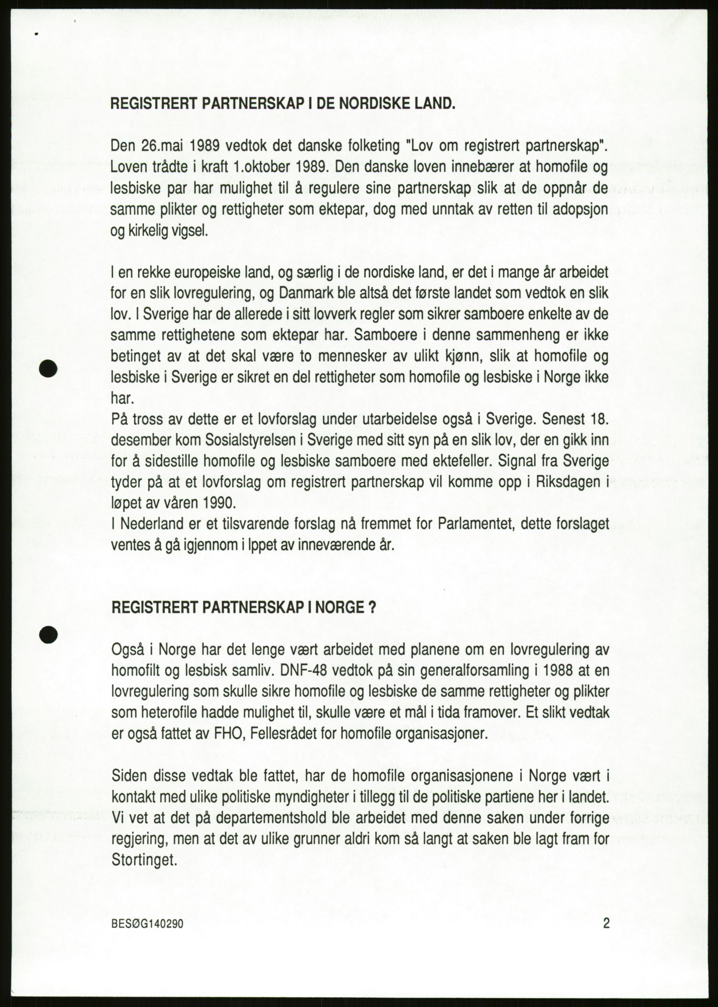 Det Norske Forbundet av 1948/Landsforeningen for Lesbisk og Homofil Frigjøring, AV/RA-PA-1216/D/Da/L0001: Partnerskapsloven, 1990-1993, p. 391