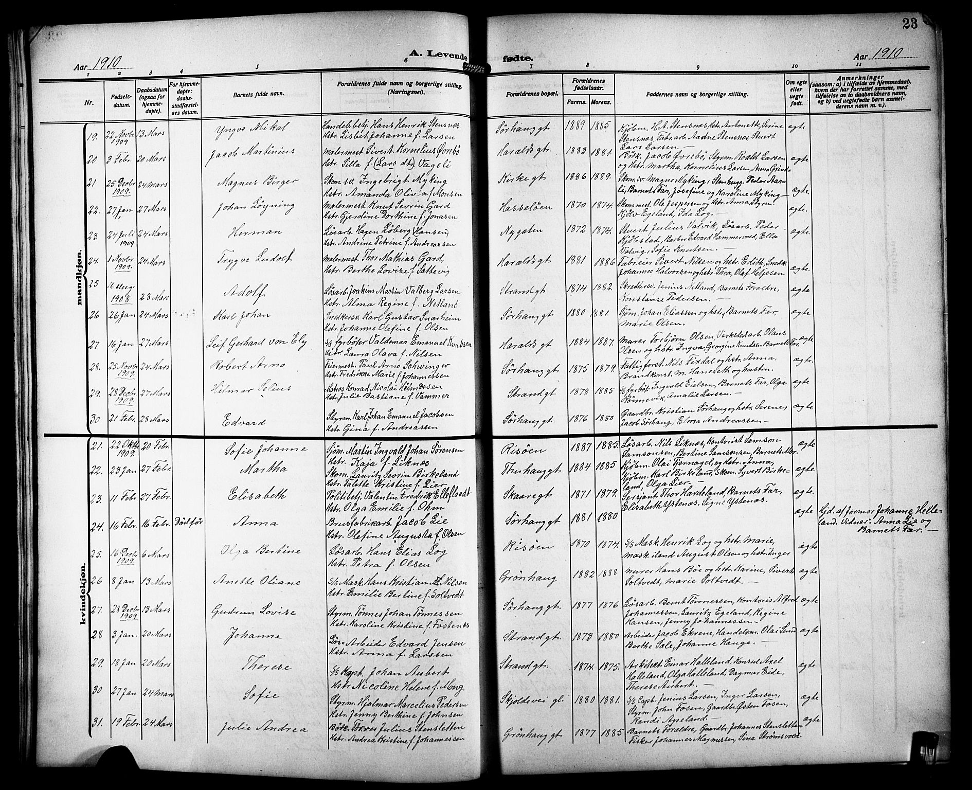 Haugesund sokneprestkontor, AV/SAST-A -101863/H/Ha/Hab/L0007: Parish register (copy) no. B 7, 1909-1920, p. 23