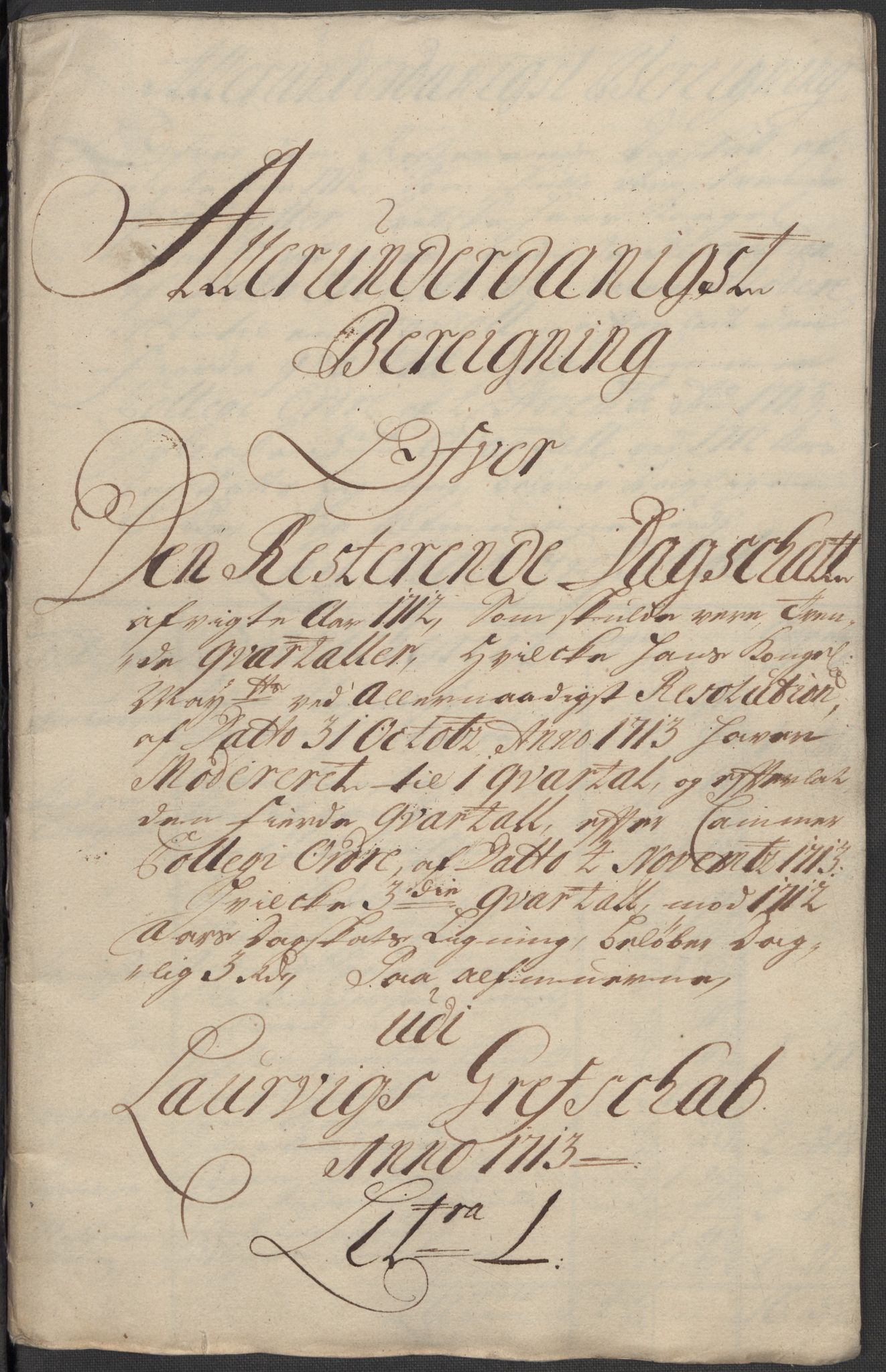 Rentekammeret inntil 1814, Reviderte regnskaper, Fogderegnskap, RA/EA-4092/R33/L1985: Fogderegnskap Larvik grevskap, 1713, p. 169