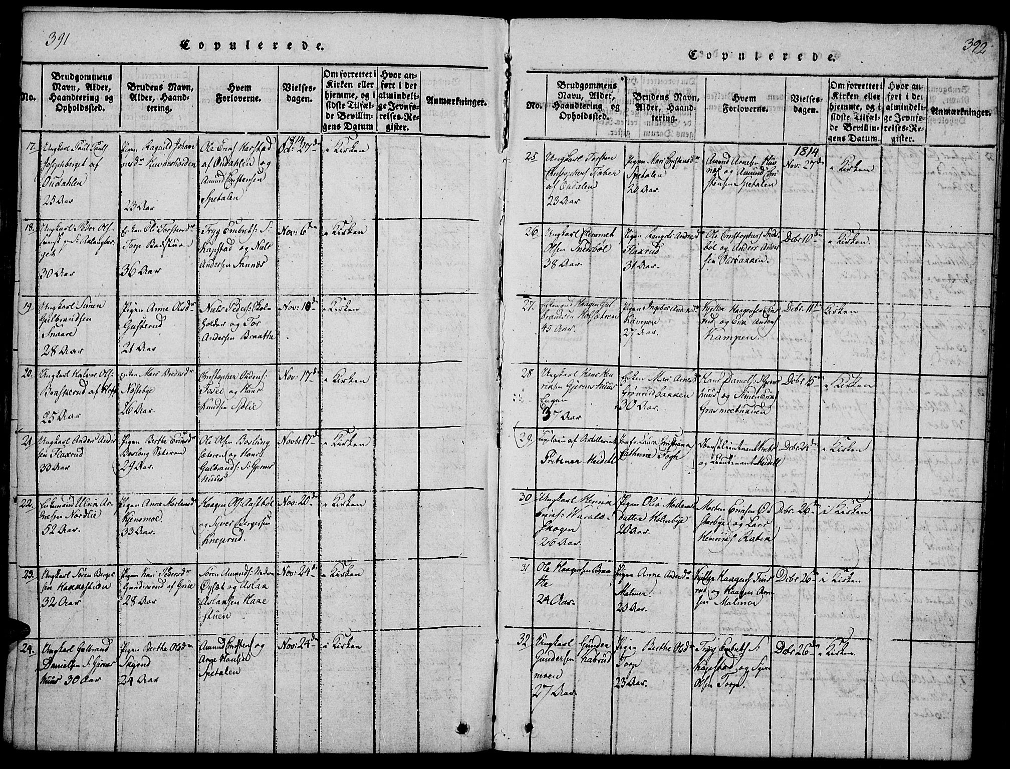 Vinger prestekontor, AV/SAH-PREST-024/H/Ha/Hab/L0001: Parish register (copy) no. 1, 1814-1825, p. 391-392