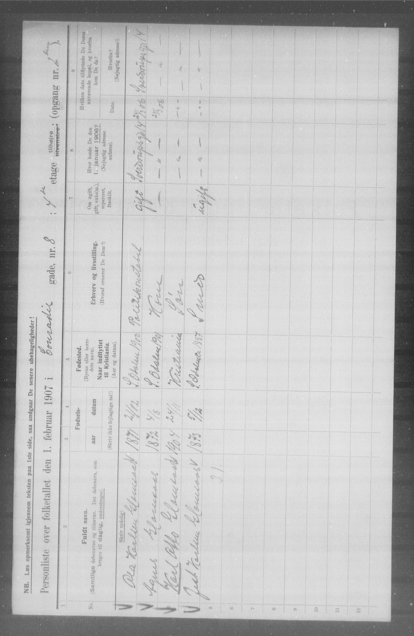 OBA, Municipal Census 1907 for Kristiania, 1907, p. 6911