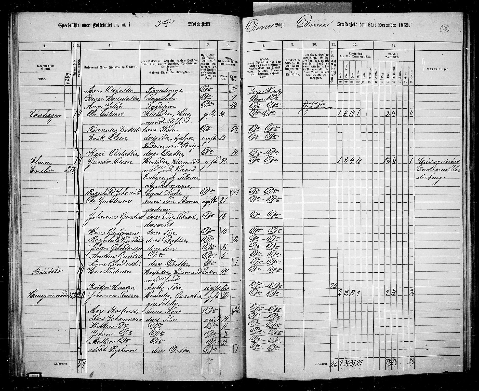 RA, 1865 census for Dovre, 1865, p. 74