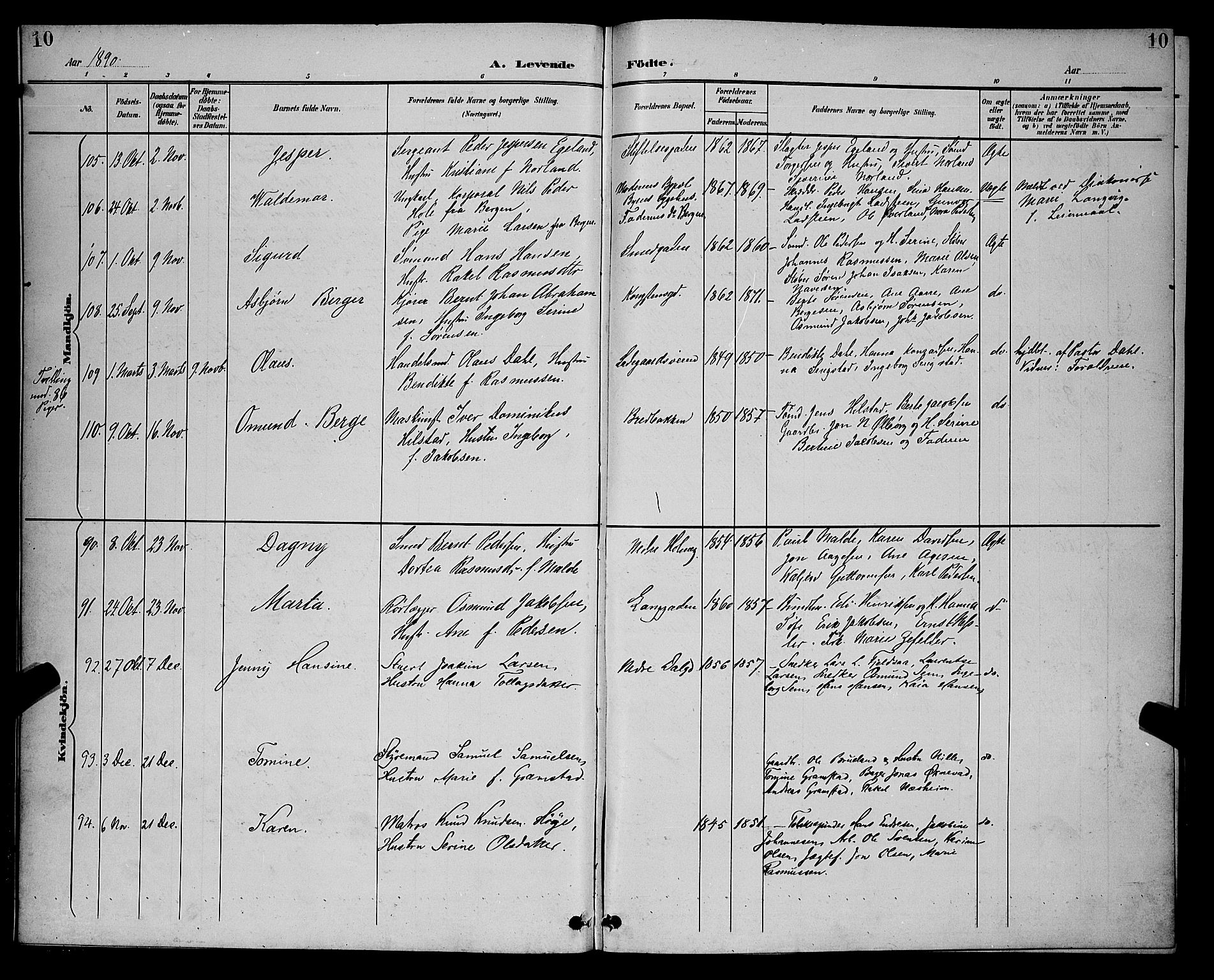 St. Petri sokneprestkontor, AV/SAST-A-101813/001/30/30BB/L0006: Parish register (copy) no. B 6, 1890-1897, p. 10