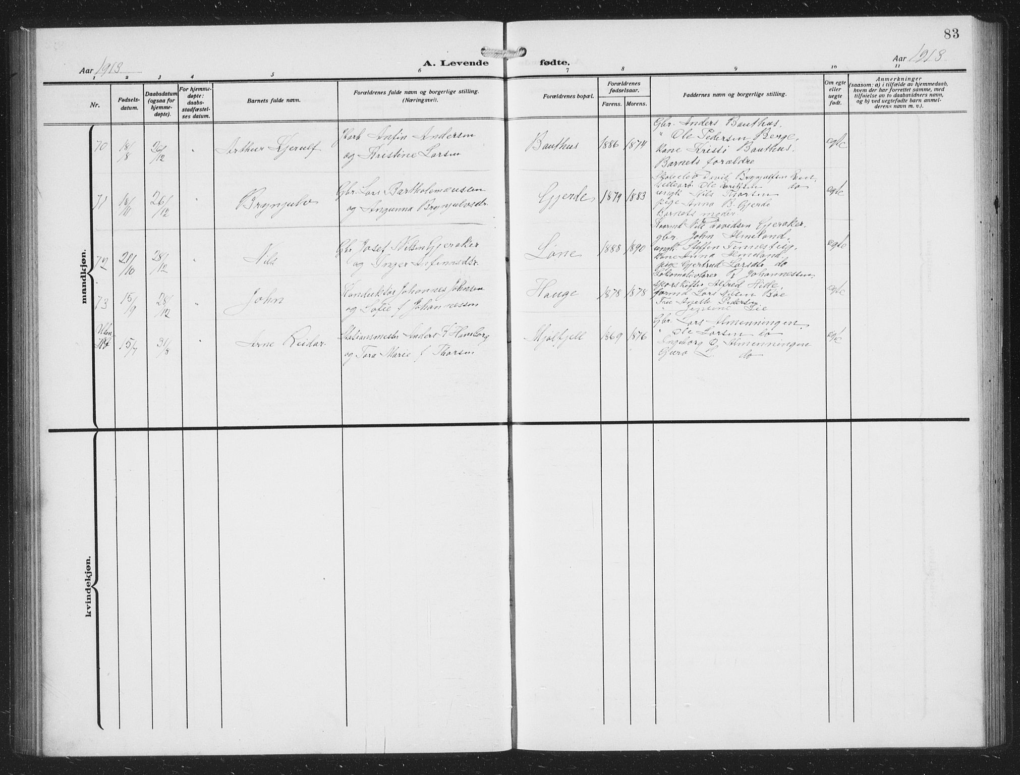 Voss sokneprestembete, AV/SAB-A-79001/H/Hab: Parish register (copy) no. C 3, 1909-1920, p. 83