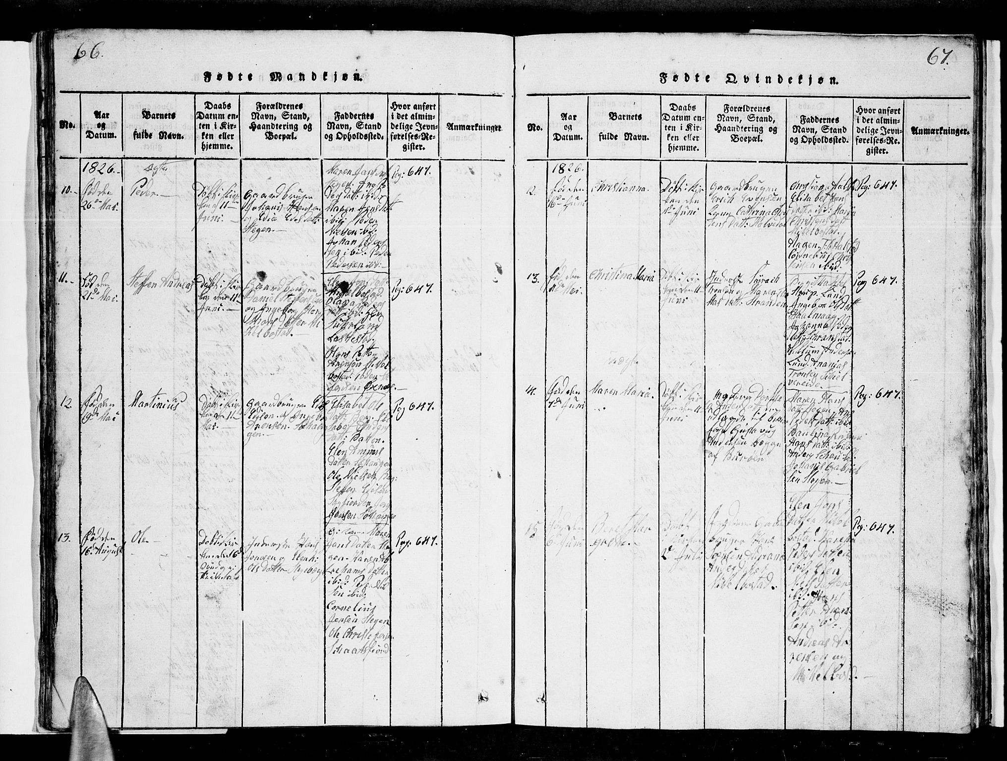 Ministerialprotokoller, klokkerbøker og fødselsregistre - Nordland, AV/SAT-A-1459/855/L0812: Parish register (copy) no. 855C01, 1821-1838, p. 66-67