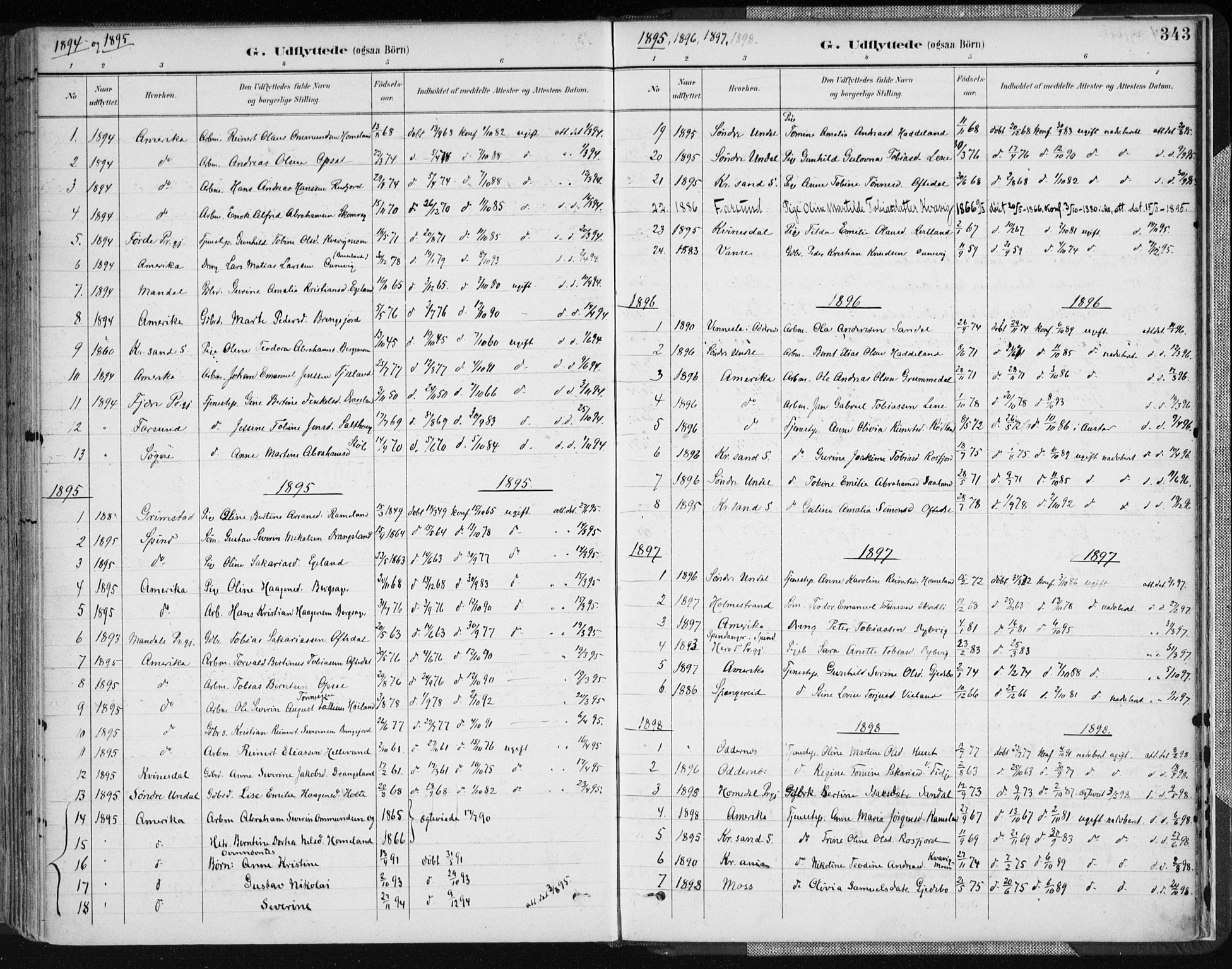 Lyngdal sokneprestkontor, AV/SAK-1111-0029/F/Fa/Fac/L0012: Parish register (official) no. A 12, 1894-1918, p. 343