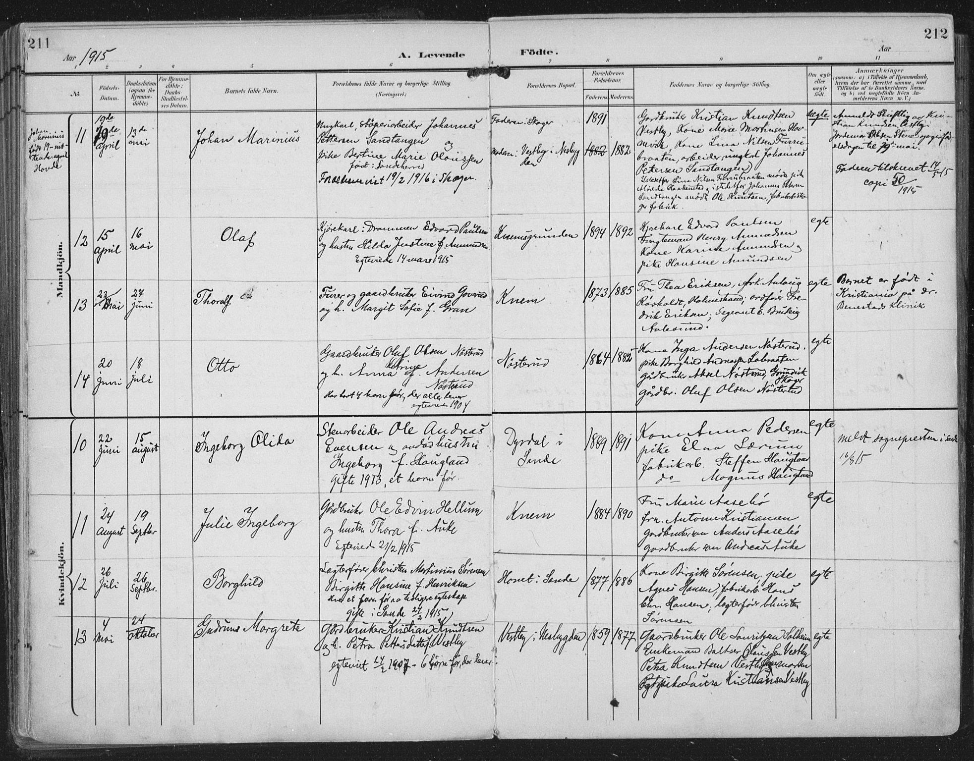 Strømm kirkebøker, AV/SAKO-A-322/F/Fa/L0005: Parish register (official) no. I 5, 1898-1919, p. 211-212