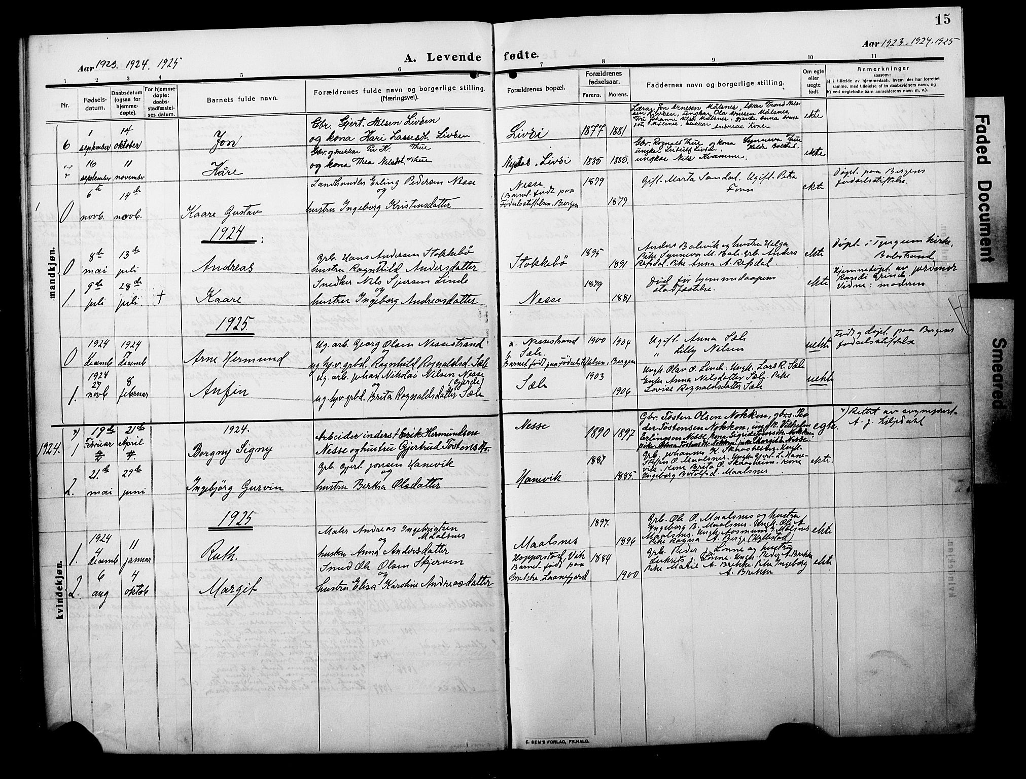 Balestrand sokneprestembete, AV/SAB-A-79601/H/Hab/Habc/L0004: Parish register (copy) no. C 4, 1909-1929, p. 15