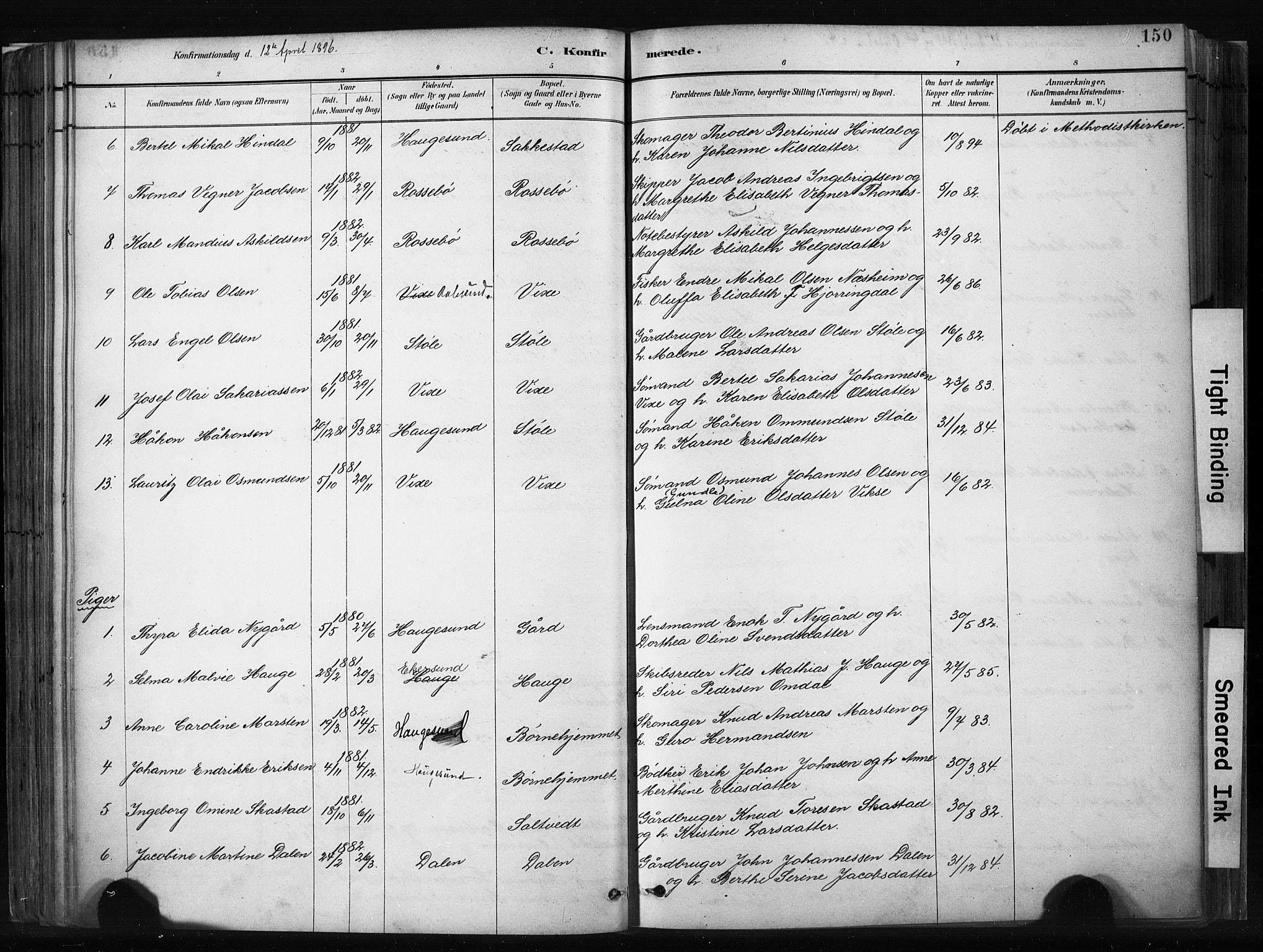 Haugesund sokneprestkontor, AV/SAST-A -101863/H/Ha/Haa/L0004: Parish register (official) no. A 4, 1886-1908, p. 150