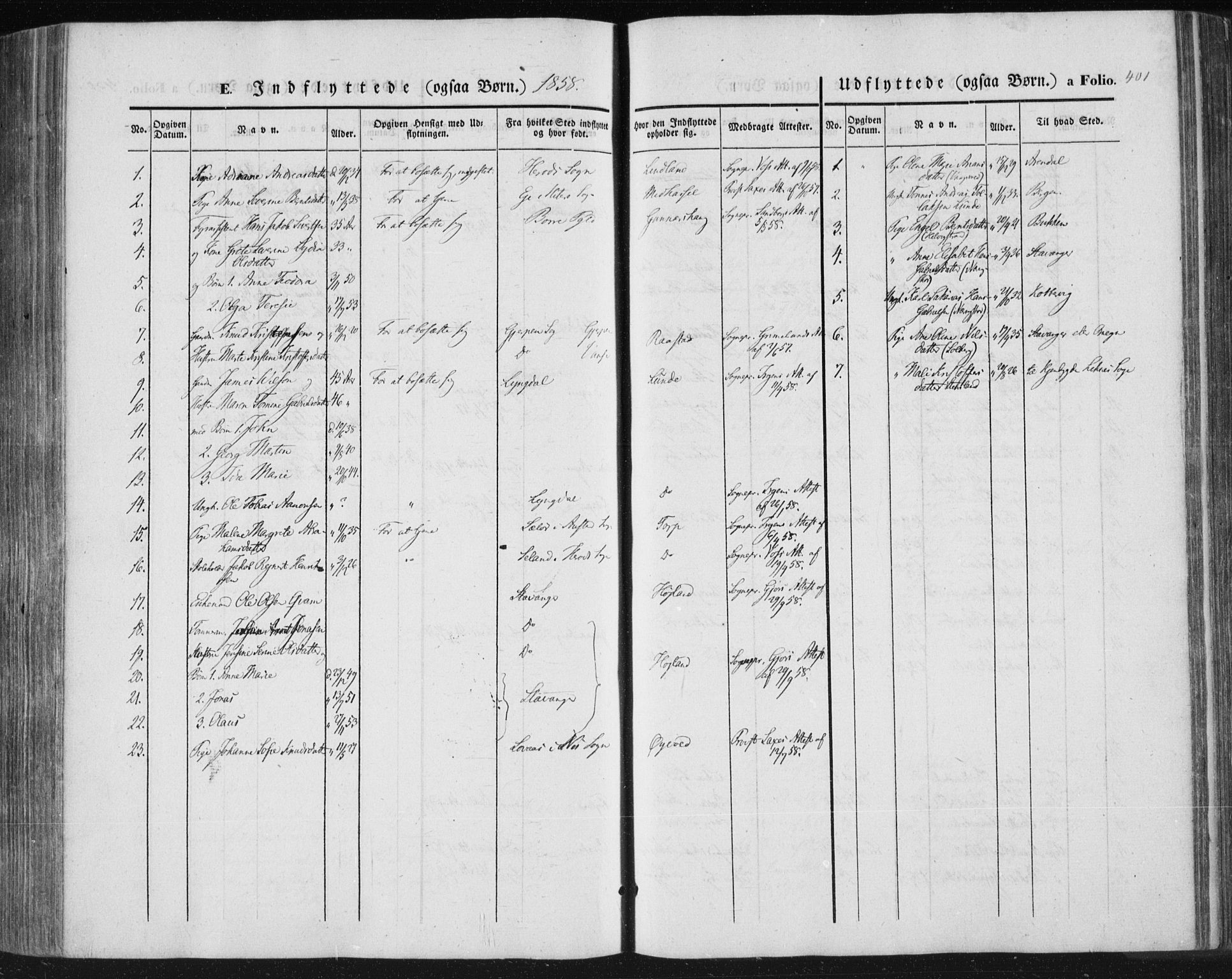 Lista sokneprestkontor, SAK/1111-0027/F/Fa/L0010: Parish register (official) no. A 10, 1846-1861, p. 401