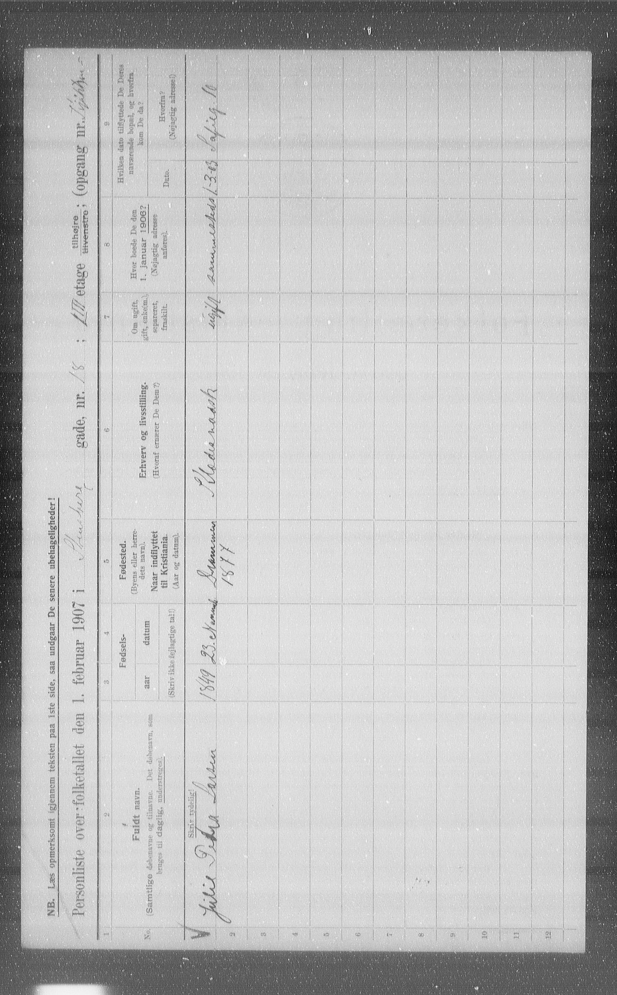 OBA, Municipal Census 1907 for Kristiania, 1907, p. 51703