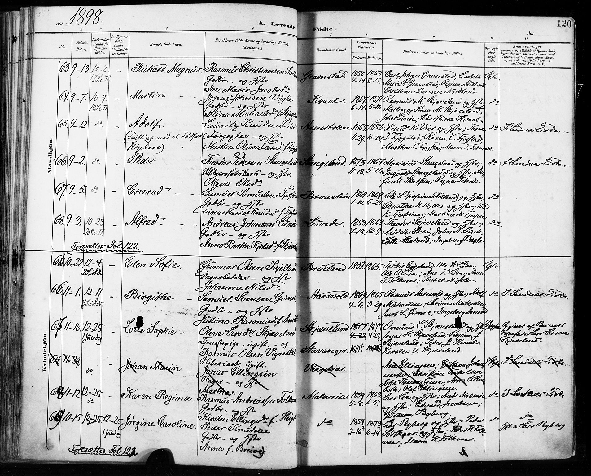 Høyland sokneprestkontor, SAST/A-101799/001/30BA/L0013: Parish register (official) no. A 13.1, 1889-1898, p. 120