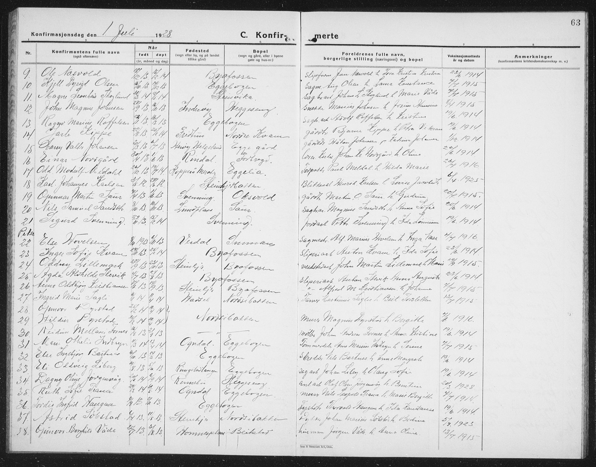 Ministerialprotokoller, klokkerbøker og fødselsregistre - Nord-Trøndelag, SAT/A-1458/740/L0383: Parish register (copy) no. 740C04, 1927-1939, p. 63