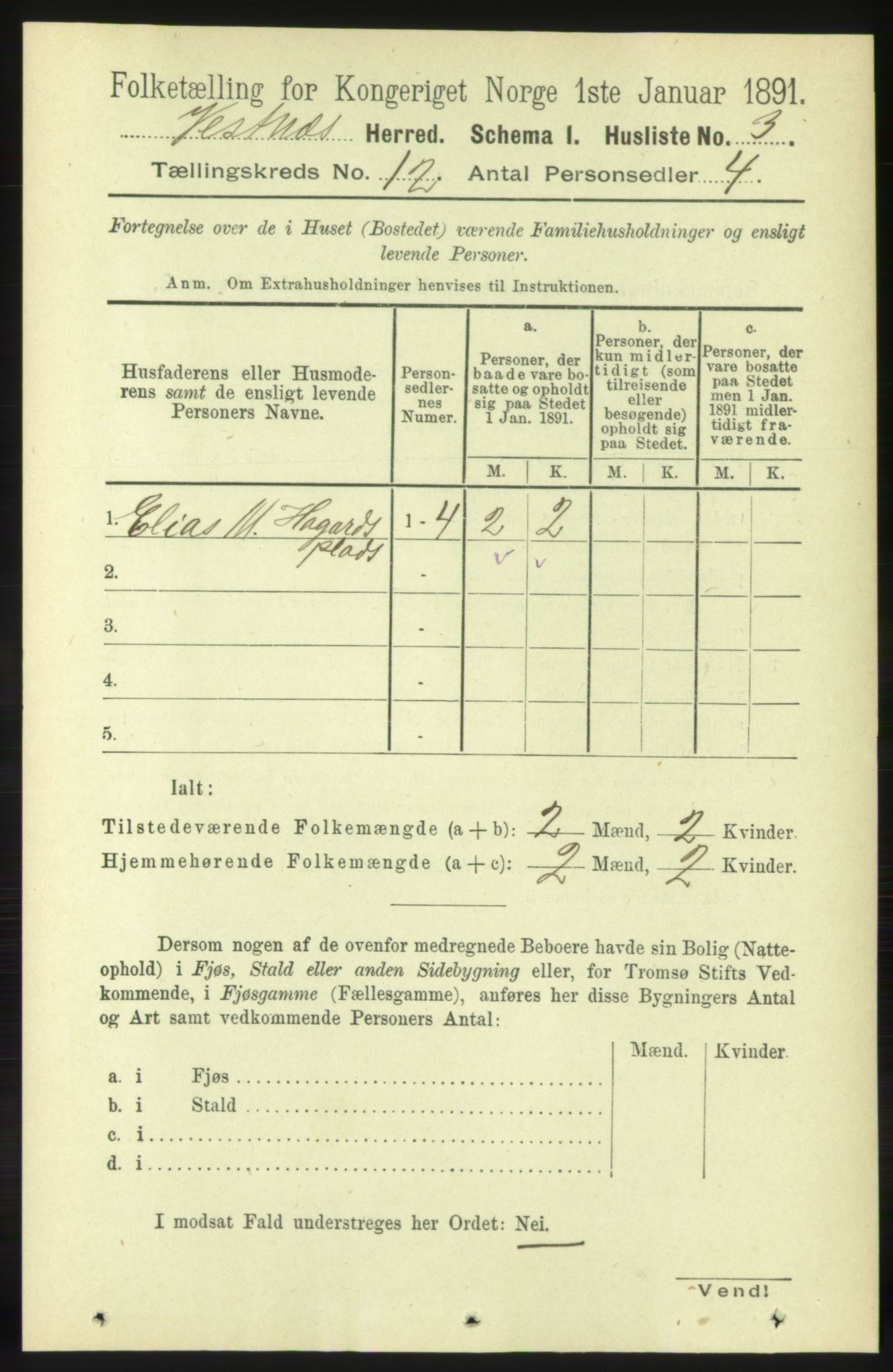 RA, 1891 census for 1535 Vestnes, 1891, p. 4371