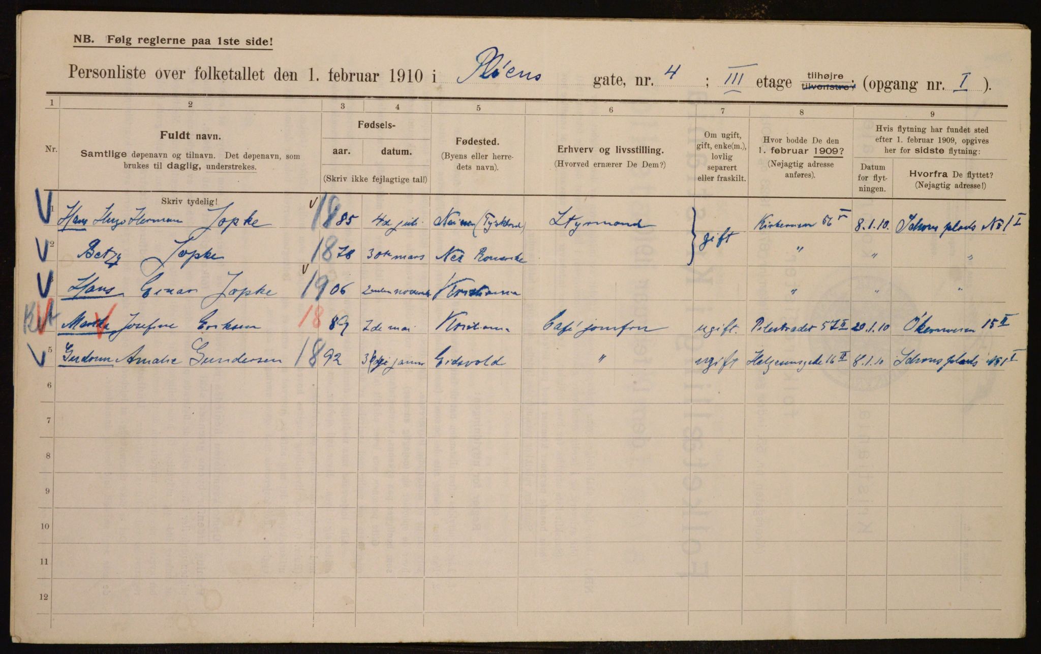 OBA, Municipal Census 1910 for Kristiania, 1910, p. 77635