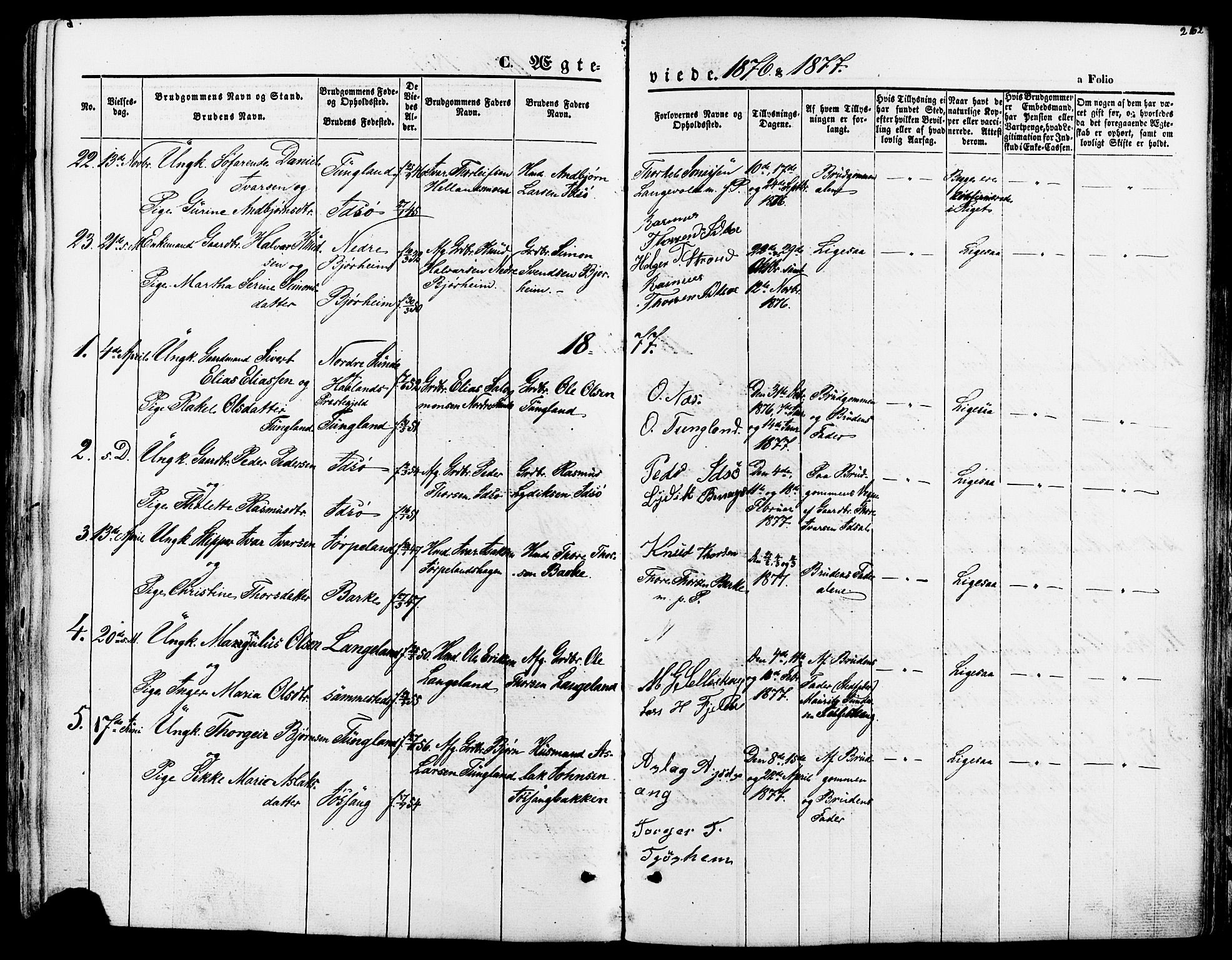Strand sokneprestkontor, SAST/A-101828/H/Ha/Haa/L0007: Parish register (official) no. A 7, 1855-1881, p. 262