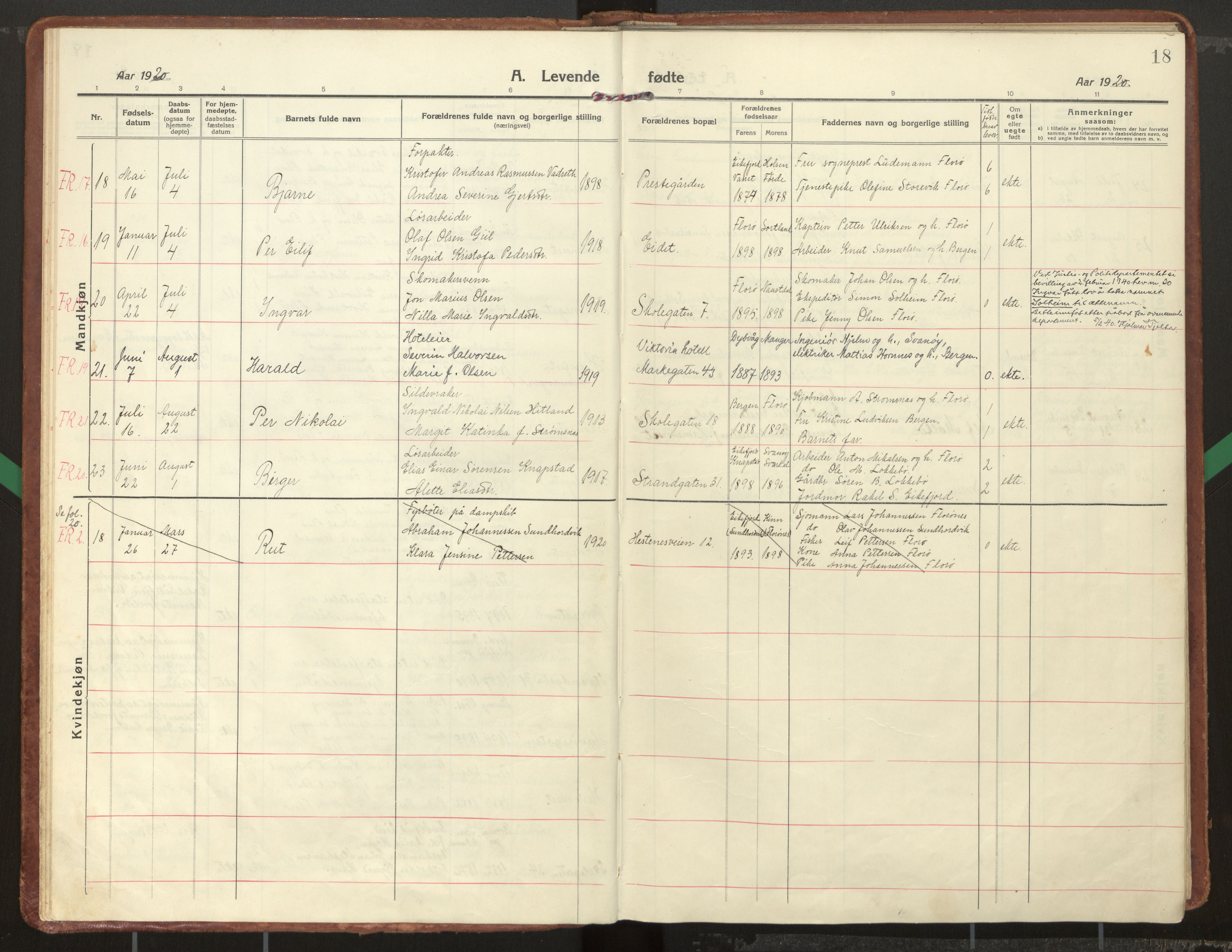 Kinn sokneprestembete, AV/SAB-A-80801/H/Haa/Haac/L0003: Parish register (official) no. C 3, 1917-1934, p. 18