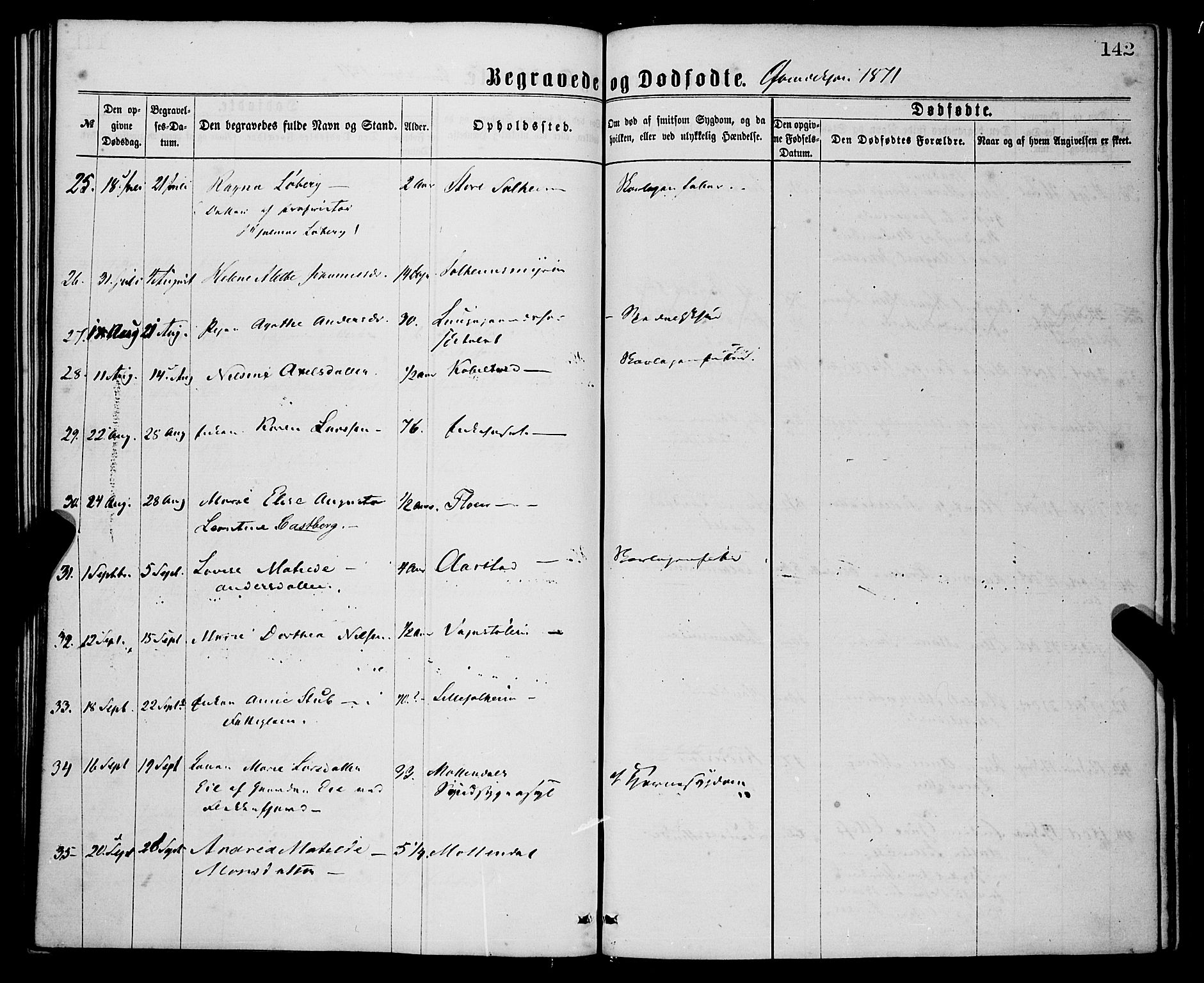 St. Jørgens hospital og Årstad sokneprestembete, AV/SAB-A-99934: Parish register (official) no. A 11, 1864-1886, p. 142