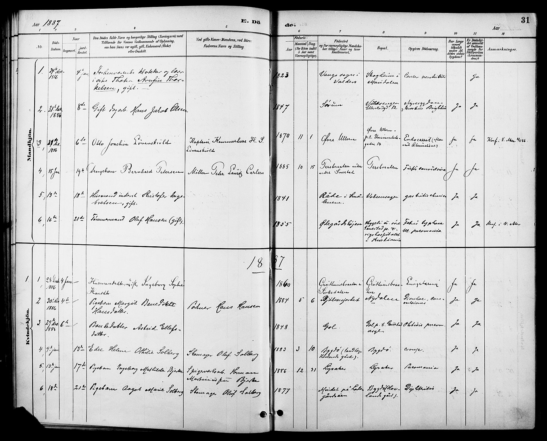 Vestre Aker prestekontor Kirkebøker, SAO/A-10025/F/Fa/L0011: Parish register (official) no. 11, 1886-1904, p. 31