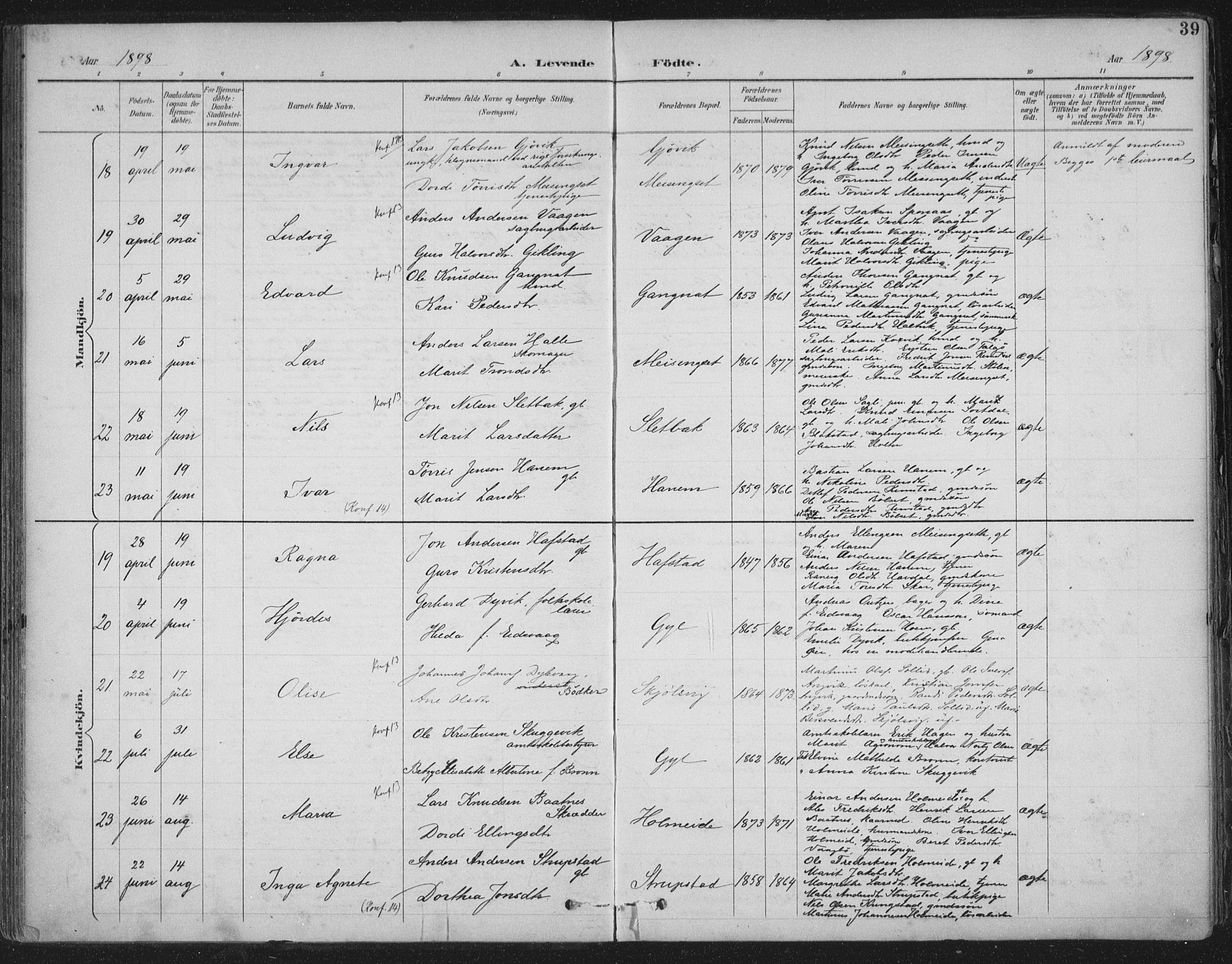 Ministerialprotokoller, klokkerbøker og fødselsregistre - Møre og Romsdal, AV/SAT-A-1454/586/L0988: Parish register (official) no. 586A14, 1893-1905, p. 39