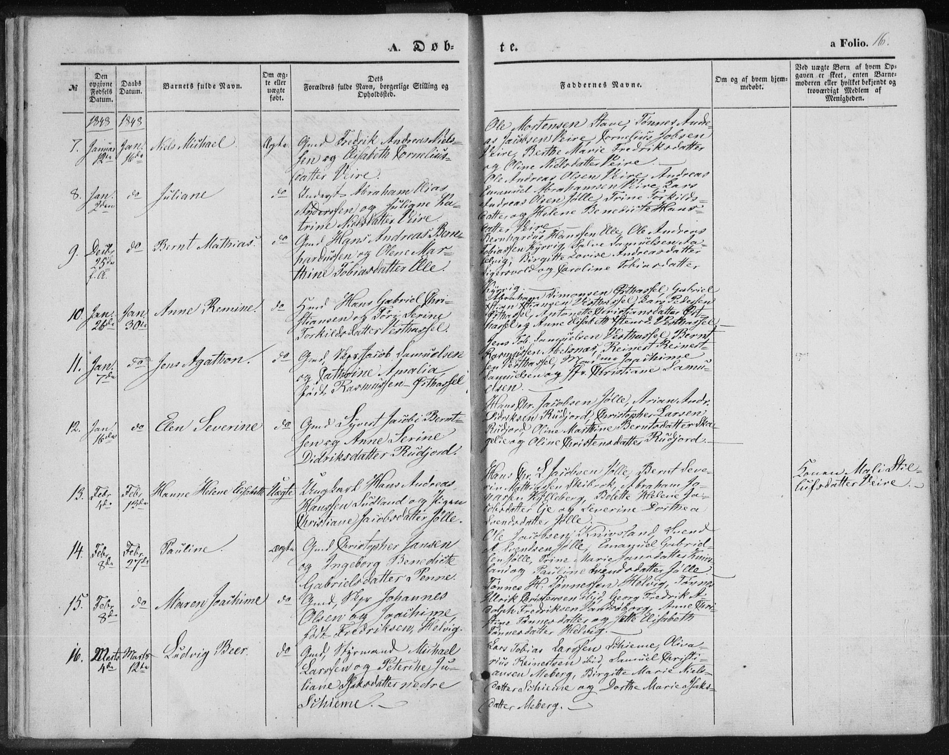 Lista sokneprestkontor, SAK/1111-0027/F/Fa/L0010: Parish register (official) no. A 10, 1846-1861, p. 16