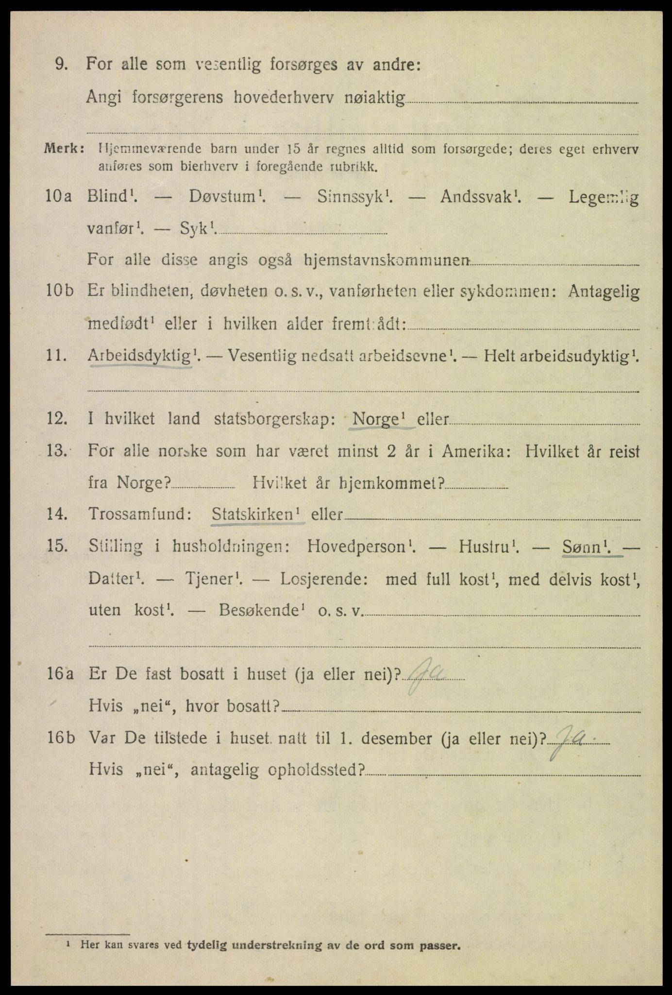 SAH, 1920 census for Tynset, 1920, p. 6909