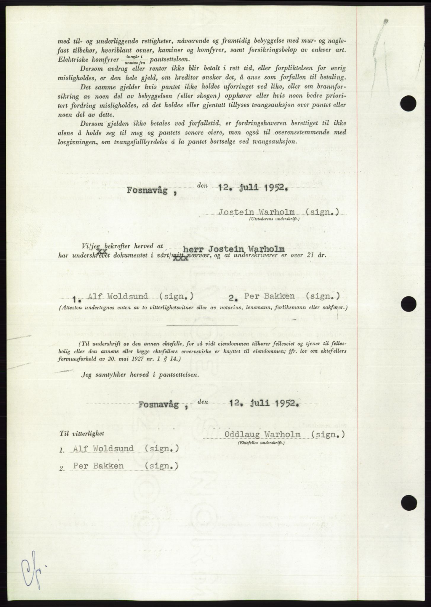 Søre Sunnmøre sorenskriveri, AV/SAT-A-4122/1/2/2C/L0121: Mortgage book no. 9B, 1951-1952, Diary no: : 1410/1952