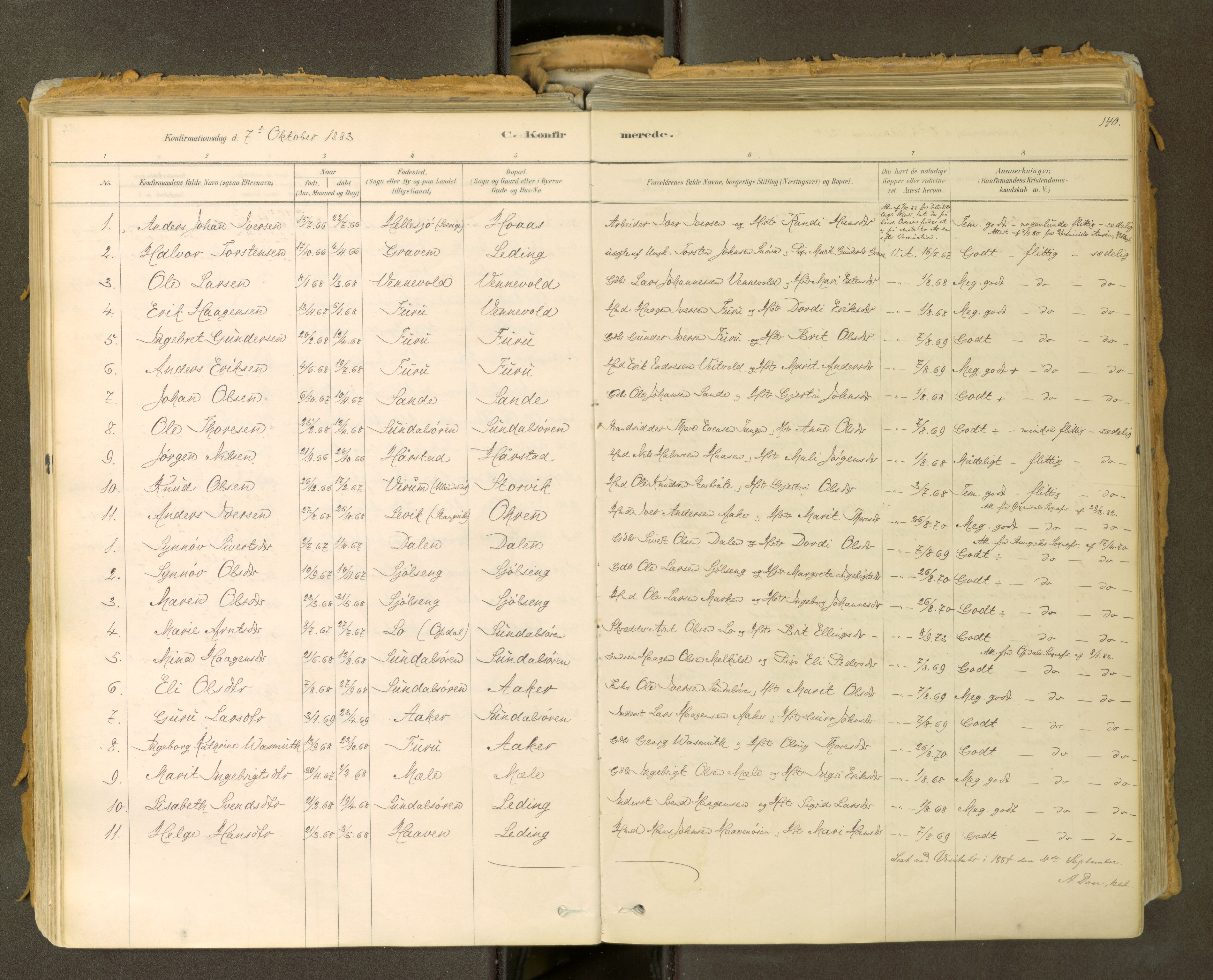 Sunndal sokneprestkontor, SAT/A-1085/1/I/I1/I1a: Parish register (official) no. 2, 1877-1914, p. 140