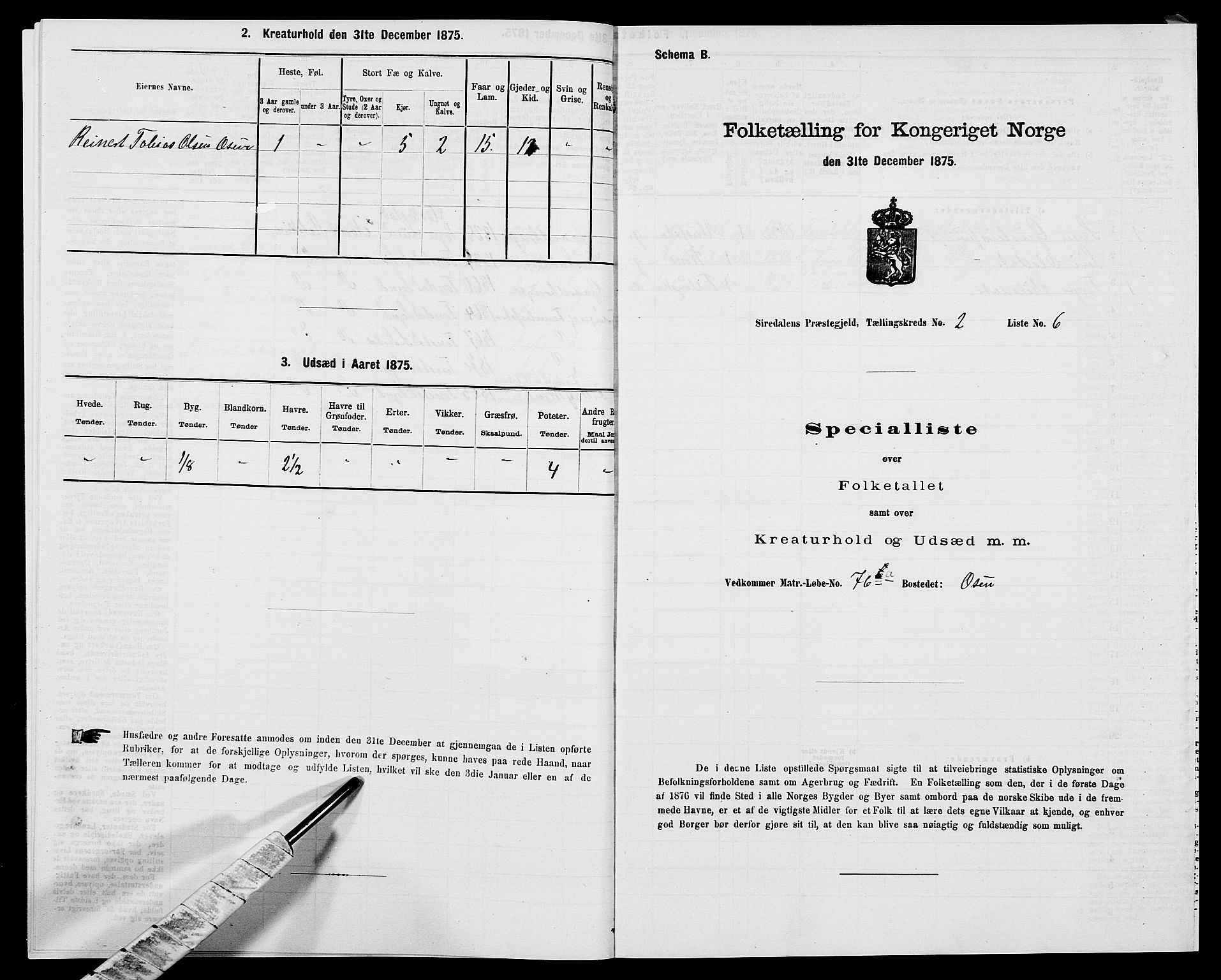 SAK, 1875 census for 1046P Sirdal, 1875, p. 148