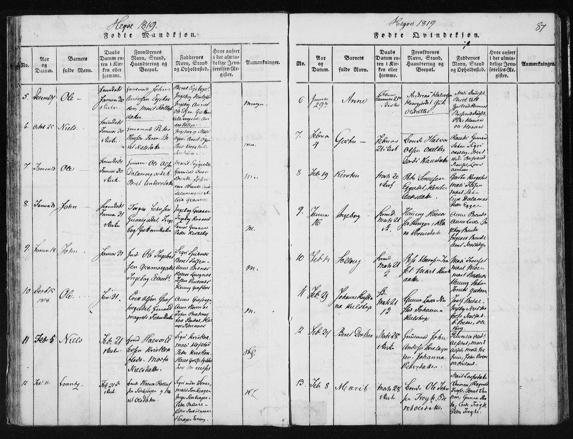 Ministerialprotokoller, klokkerbøker og fødselsregistre - Nord-Trøndelag, SAT/A-1458/709/L0061: Parish register (official) no. 709A08 /4, 1815-1819, p. 87